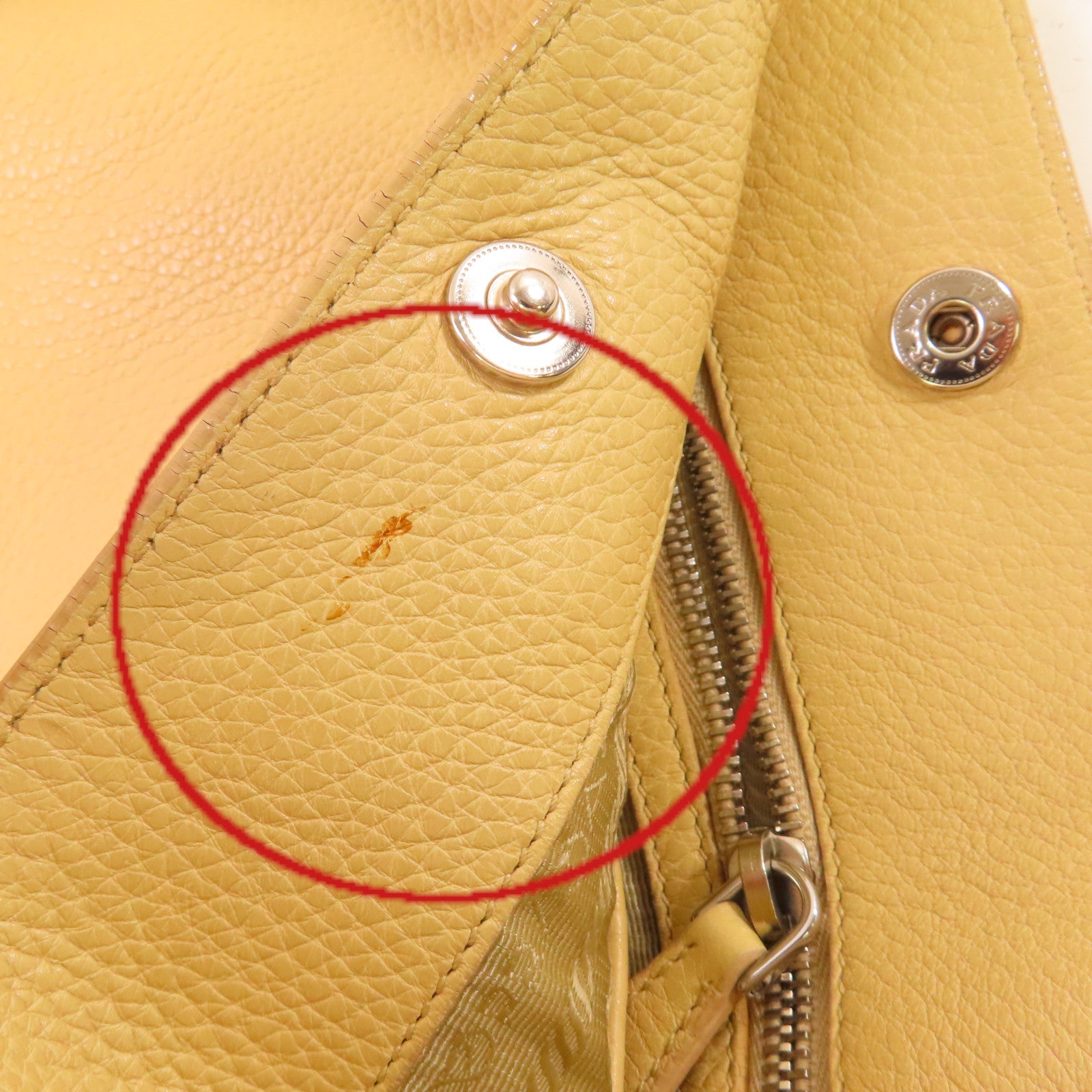 PRADA 牛皮皮革2Way Shoulder Bag銀扣手挽肩背兩用袋杏色