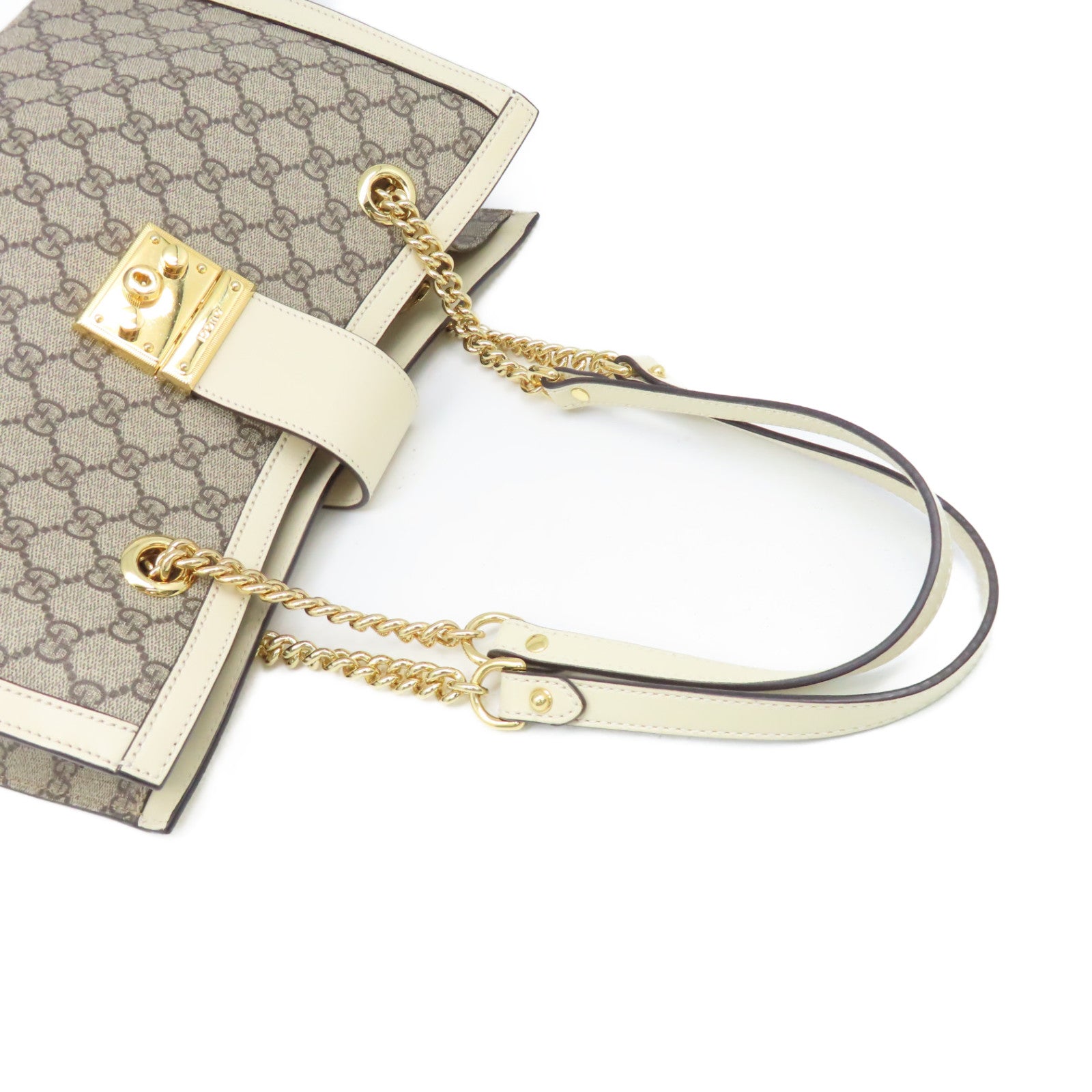 GUCCI 【激減優惠】塗層帆布Padlock GG Chain Shoulder Bag肩背袋啡色/米白色