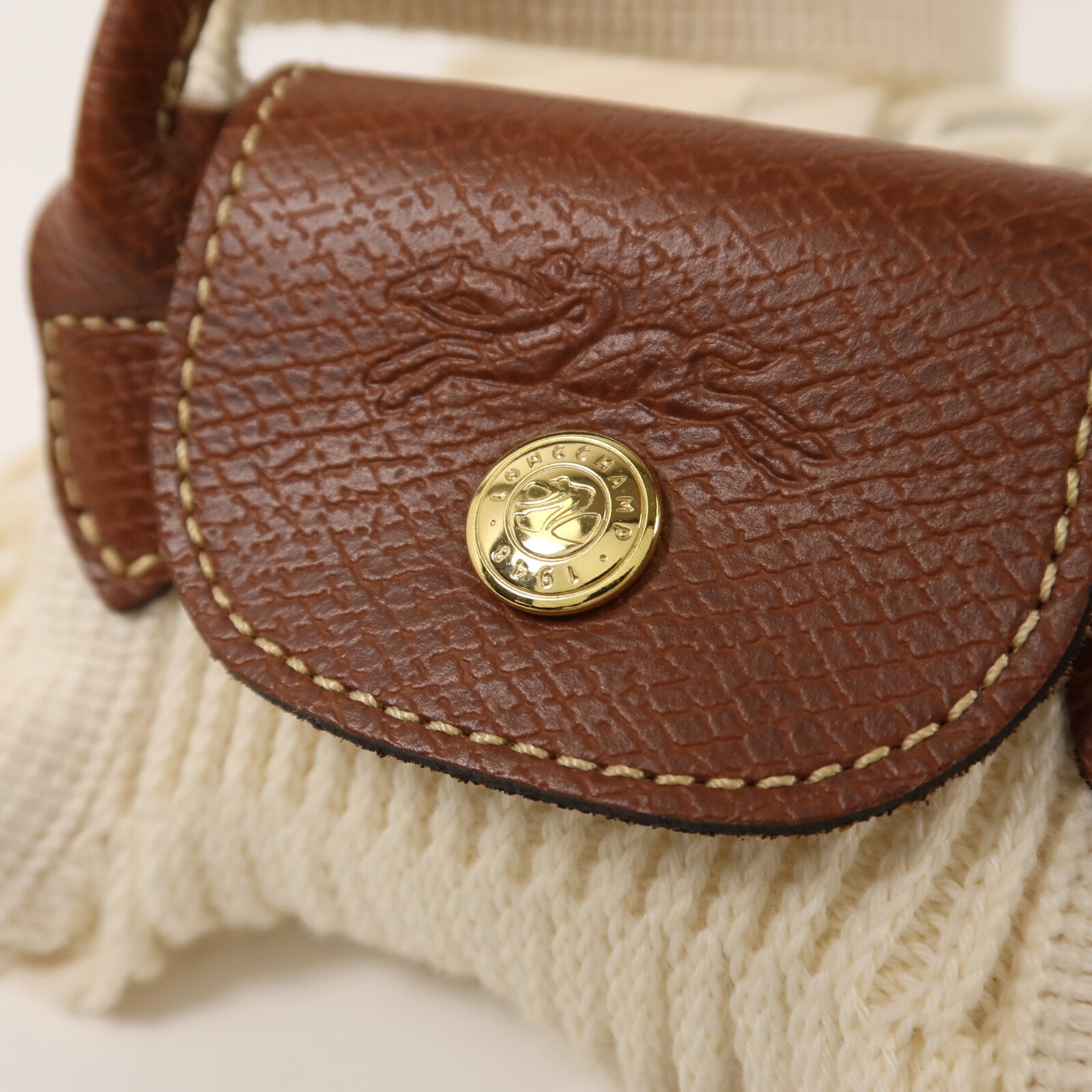 Longchamp 棉質/牛皮皮革Shoulder Bag金扣手挽肩背兩用袋