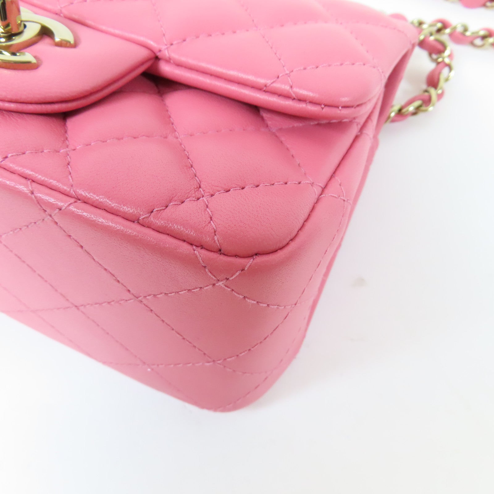 CHANEL 菱格羊皮皮革Chain Shoulder Bag金扣鏈帶肩背袋粉紅色