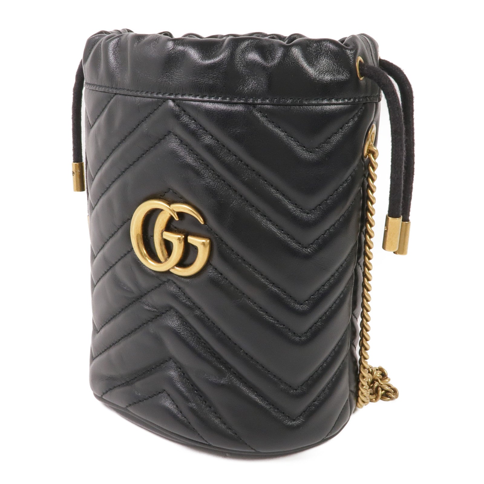 GUCCI 皮革GG Marmont Mini Bucket Bag金扣鏈帶肩背袋