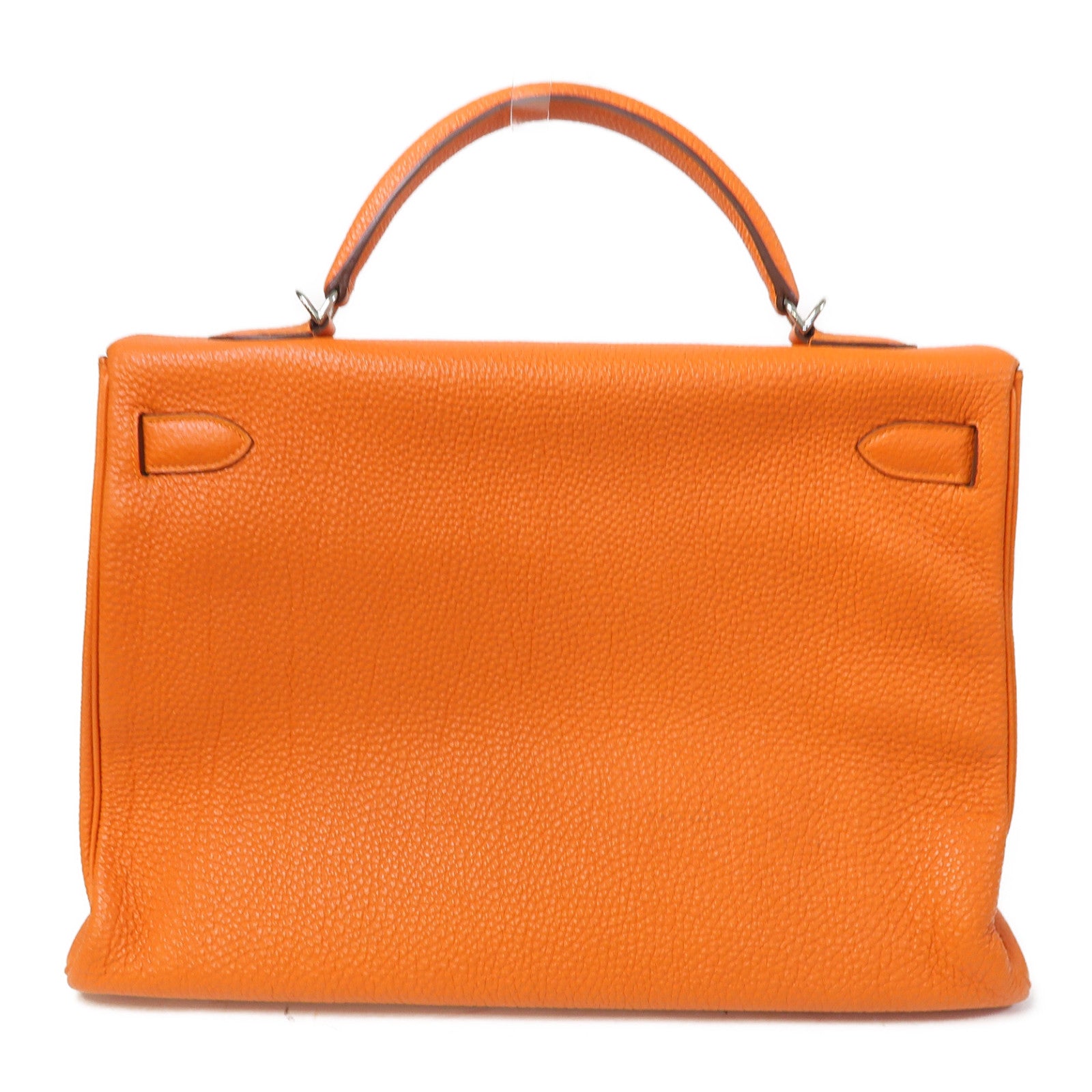 HERMES Togo Leather Kelly 40 Silver Buckle Hand Bag Orange