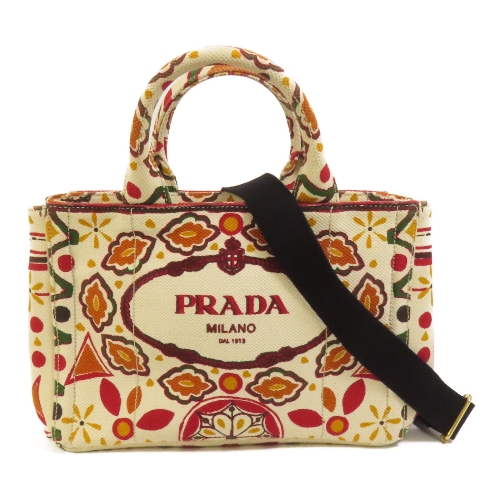 PRADA 帆布Canapa Joy金扣手挽肩背兩用袋