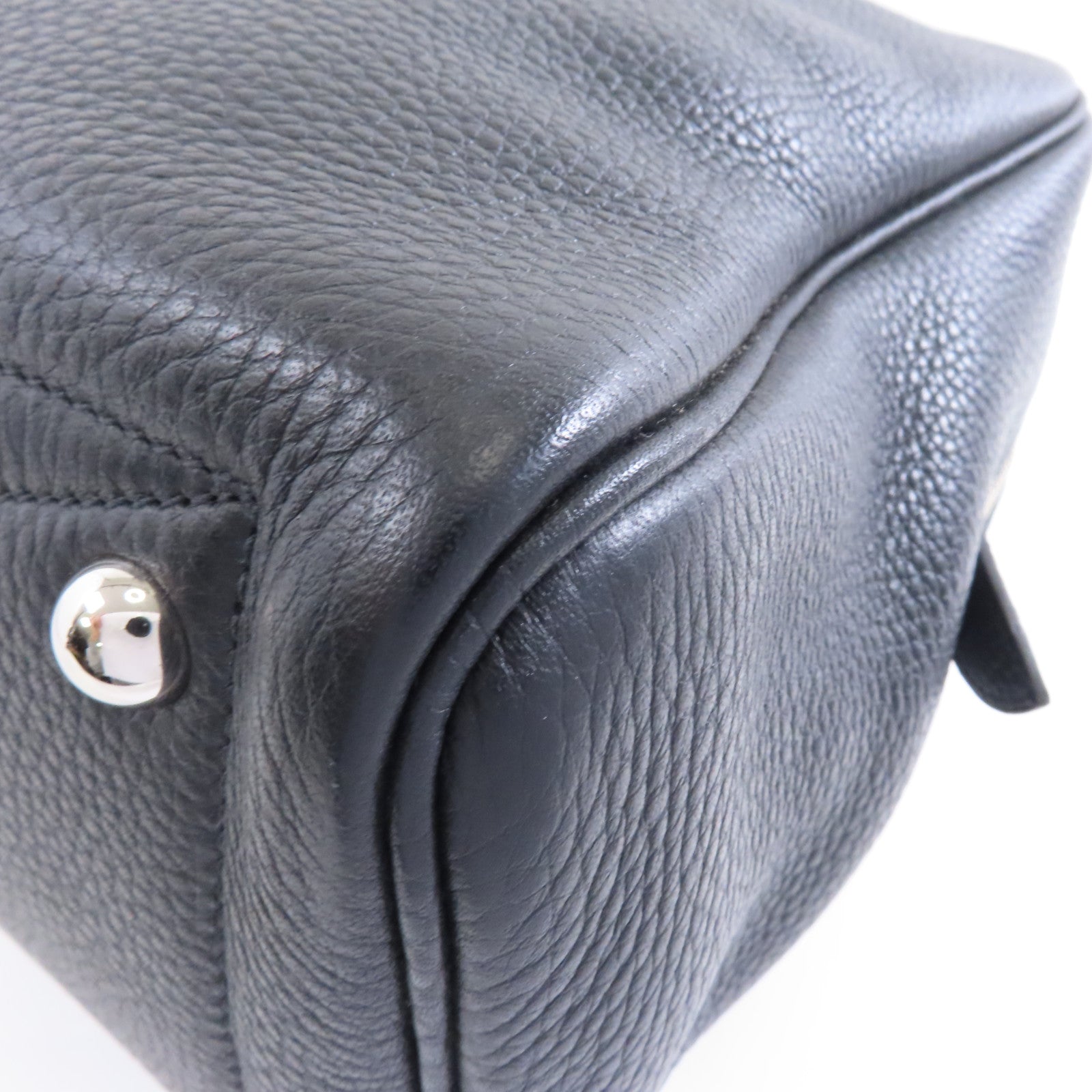 HERMES Clemence皮革Victoria 35銀扣手挽袋Noir/黑色
