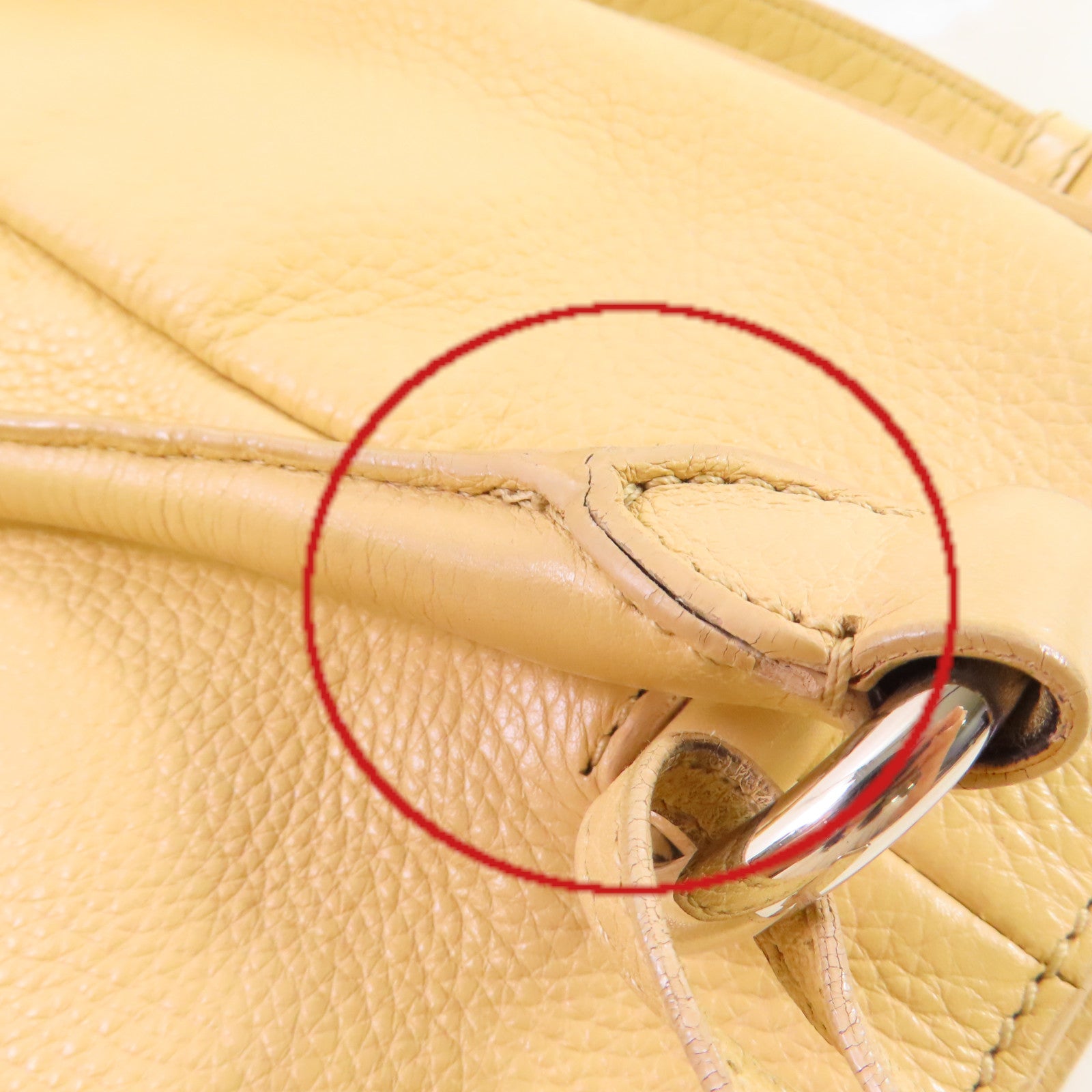 PRADA 牛皮皮革2Way Shoulder Bag銀扣手挽肩背兩用袋杏色