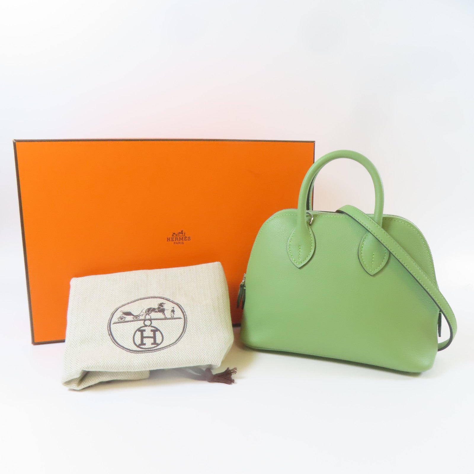 HERMES **【激減優惠】Evercolor皮革Bolide 1923 Mini銀扣手挽肩背兩用袋蟋蟀綠