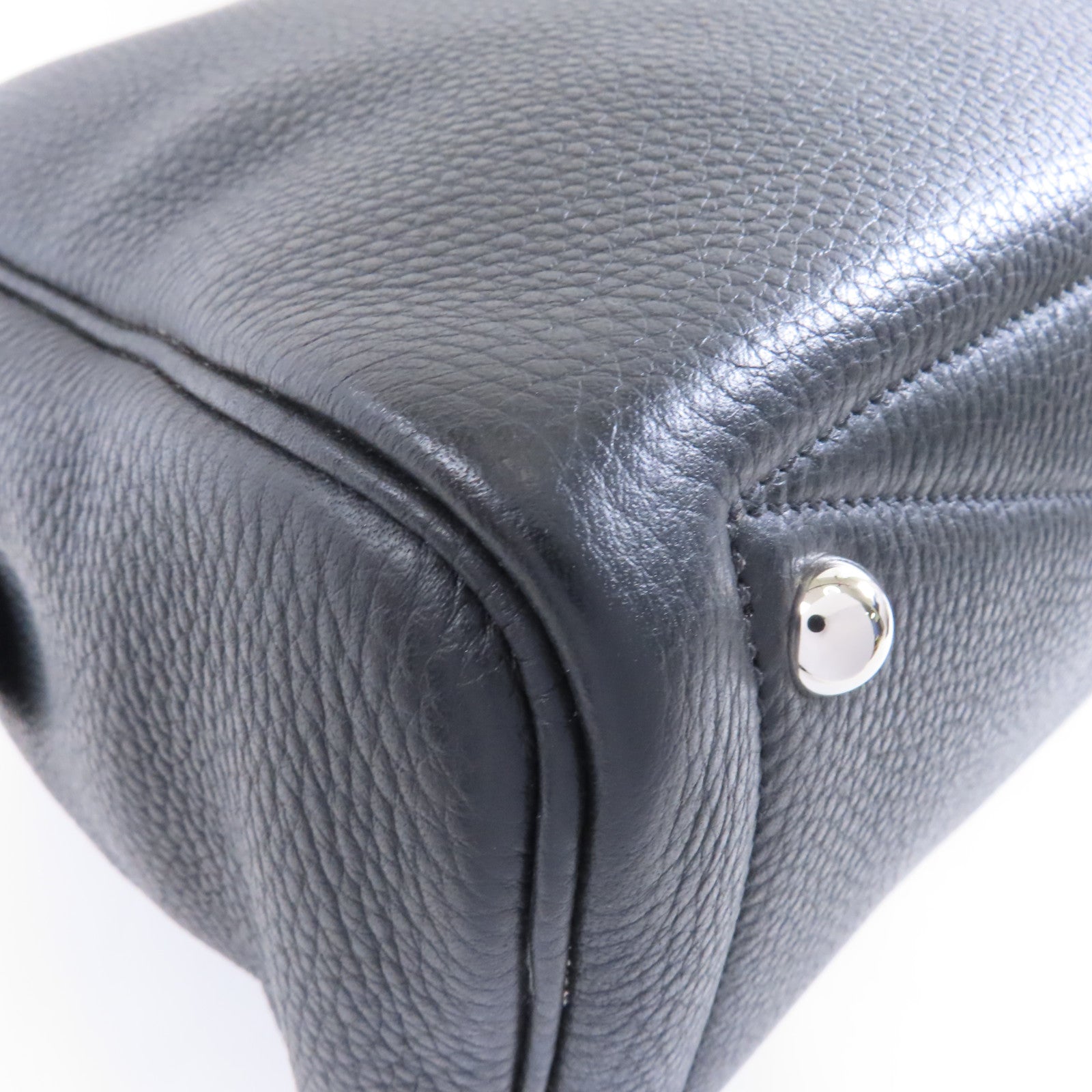 HERMES Clemence皮革Victoria 35銀扣手挽袋Noir/黑色