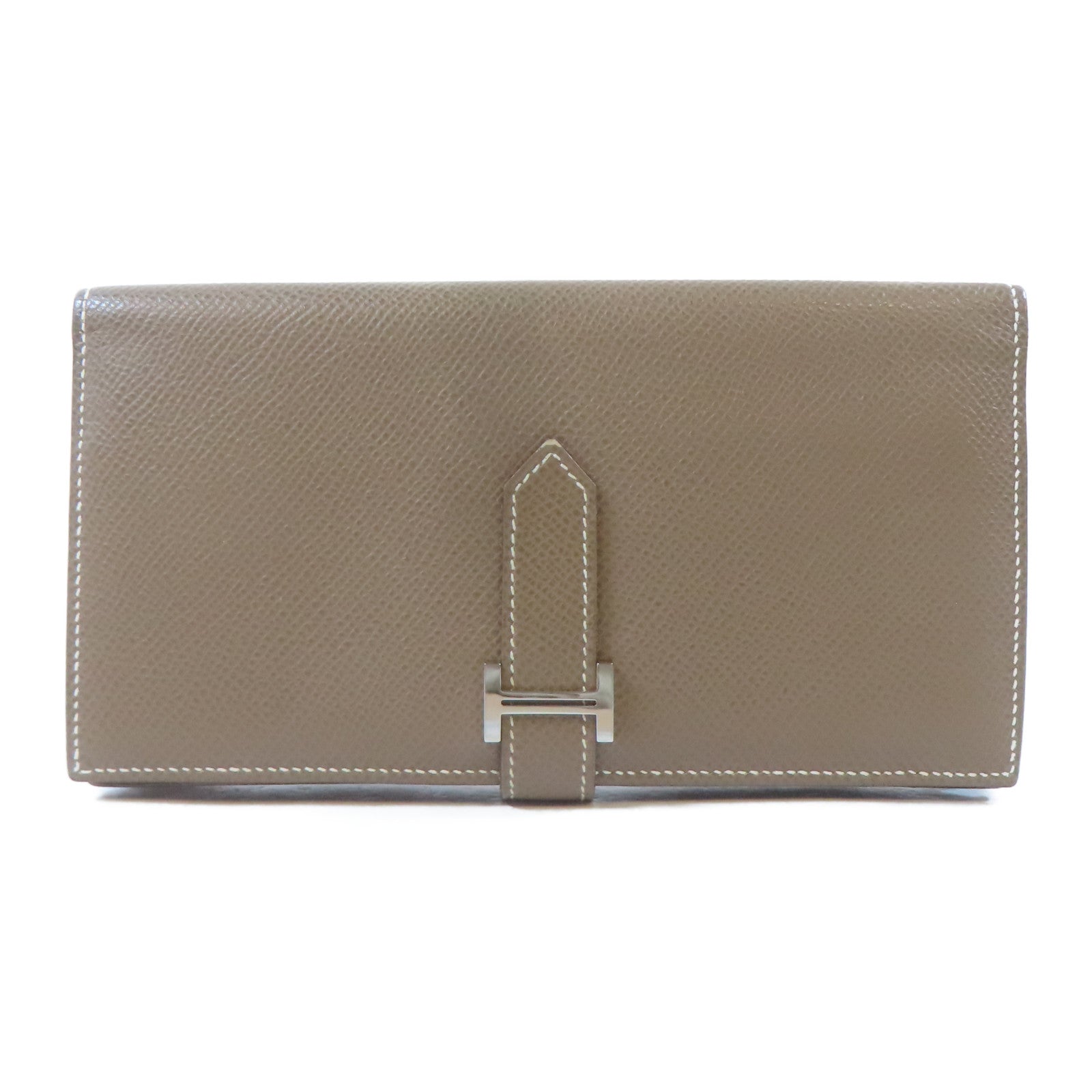 HERMES Epsom皮革Bearn Long Wallet銀扣長錢包Etoupe/灰色