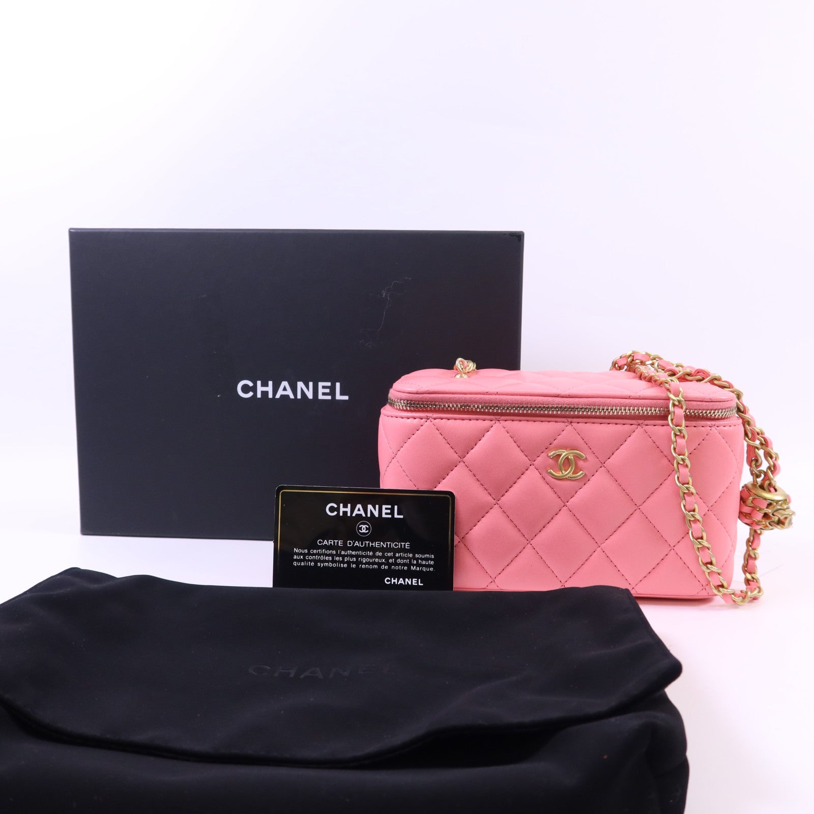 CHANEL 牛皮皮革Vanity Case金扣鏈帶肩背袋
