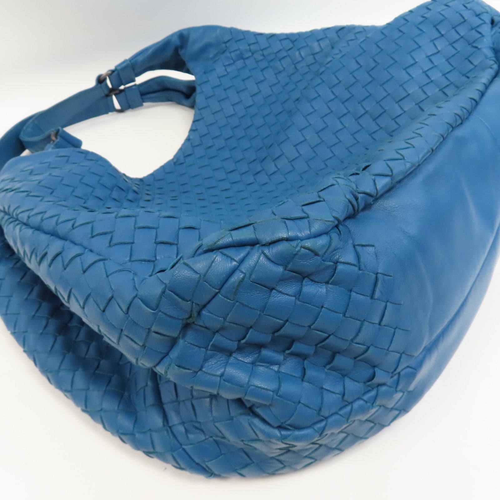 BOTTEGA VENETA 織紋皮革Shoulder Bag銀扣手挽袋藍色