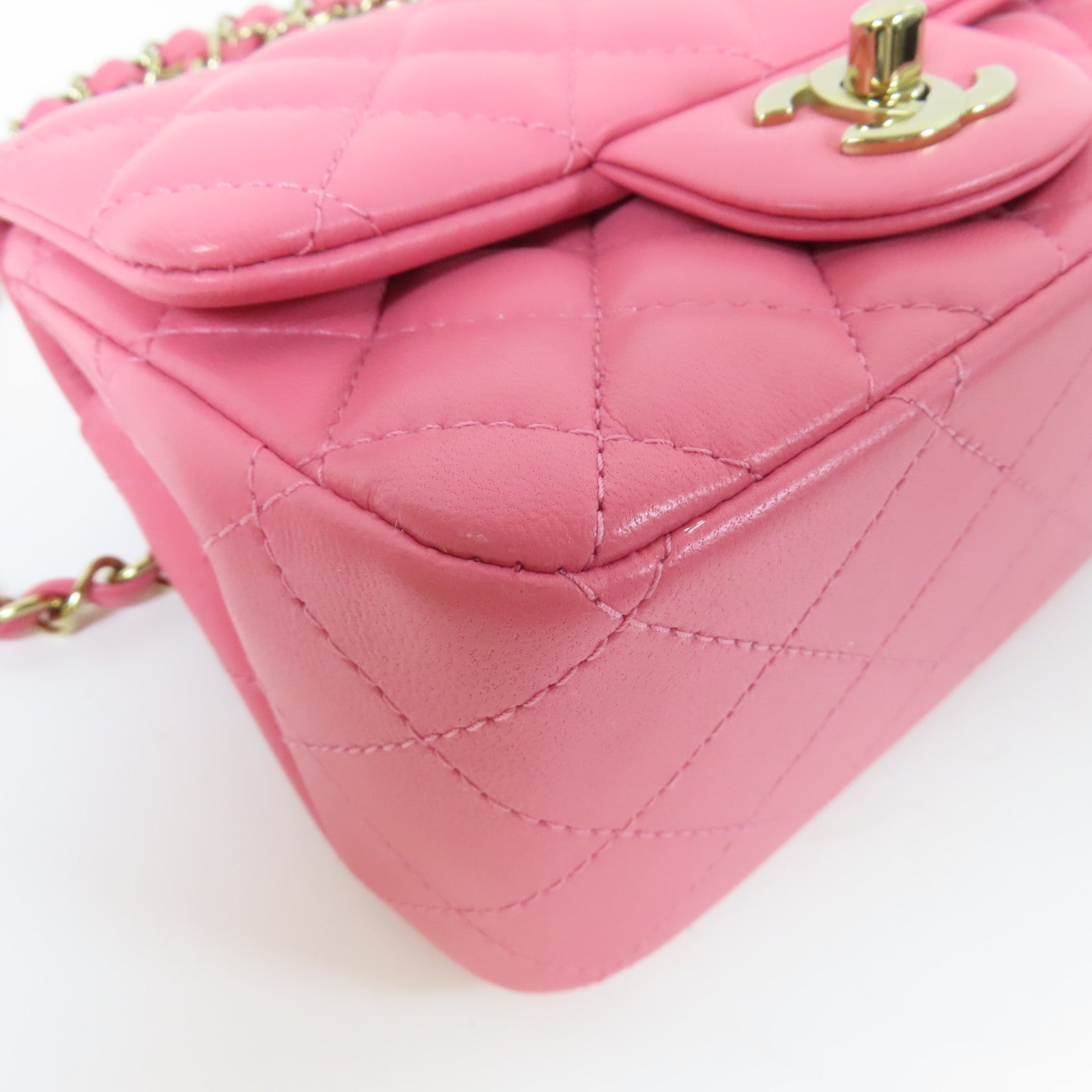 CHANEL 菱格羊皮皮革Chain Shoulder Bag金扣鏈帶肩背袋粉紅色