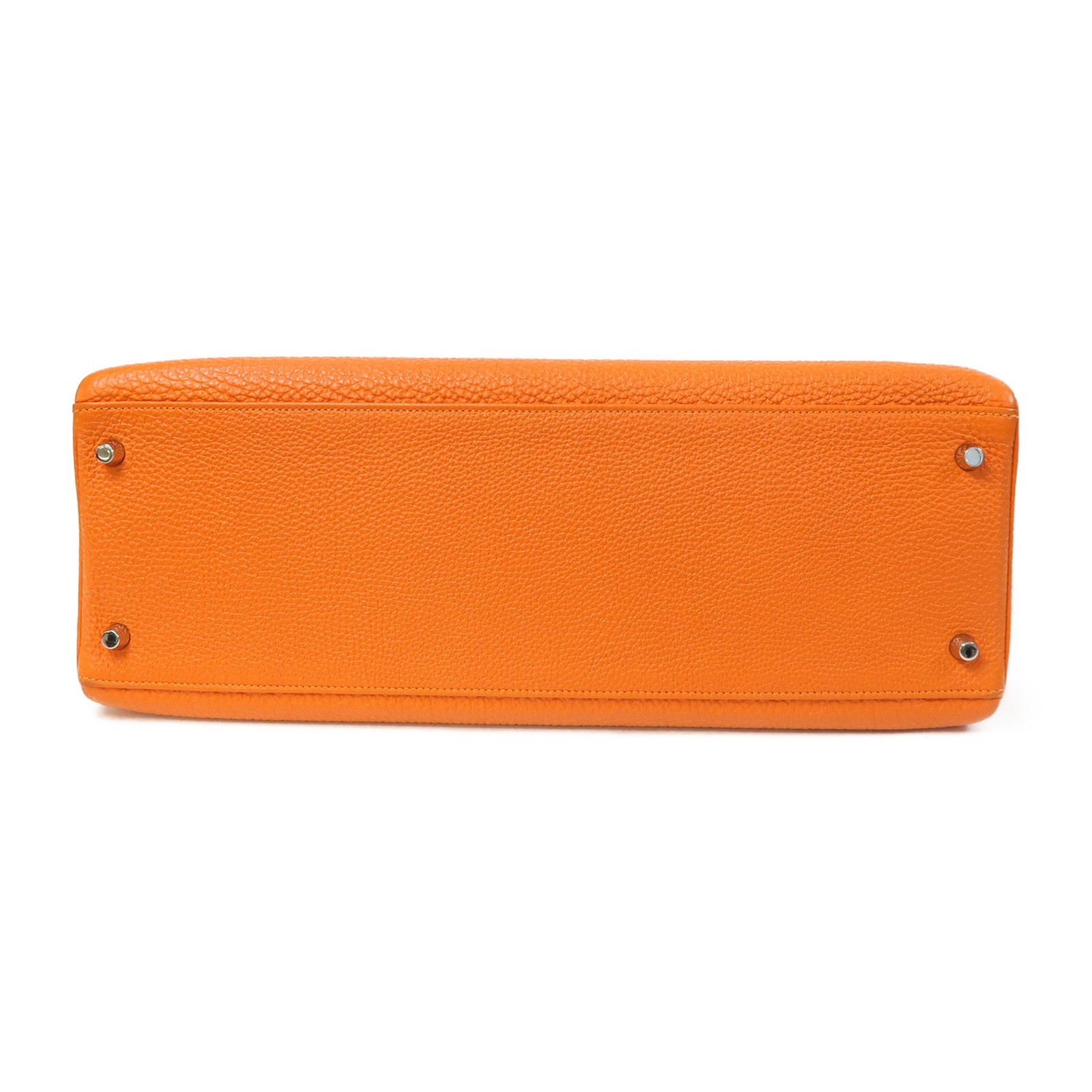HERMES Togo Leather Kelly 40 Silver Buckle Hand Bag Orange