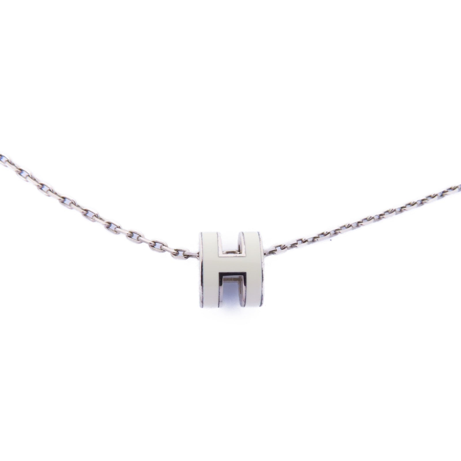 HERMES 金屬Mini Pop H Necklace項鍊白色/銀色