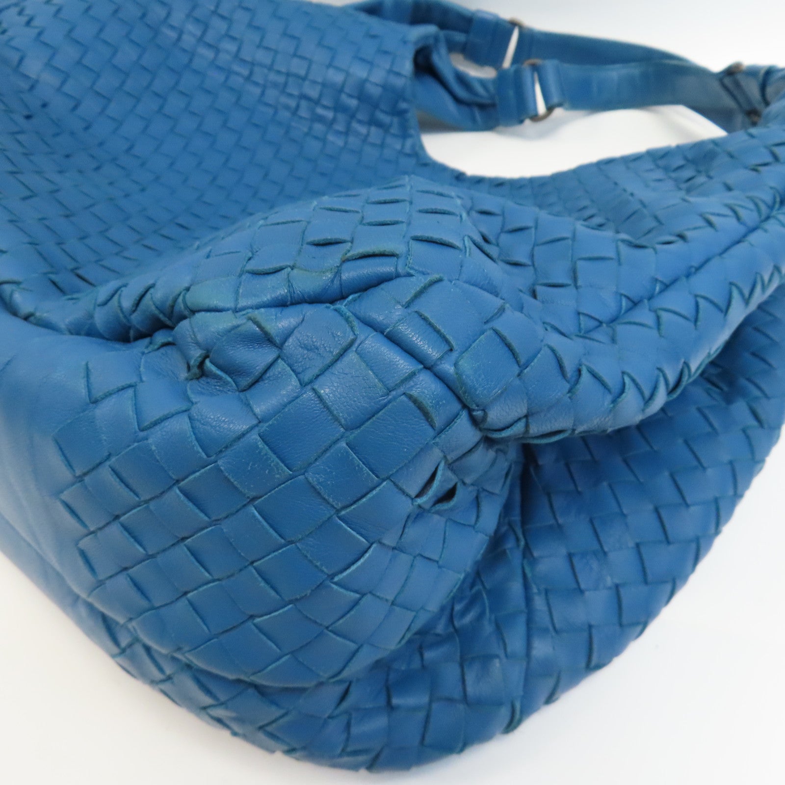 BOTTEGA VENETA 織紋皮革Shoulder Bag銀扣手挽袋藍色