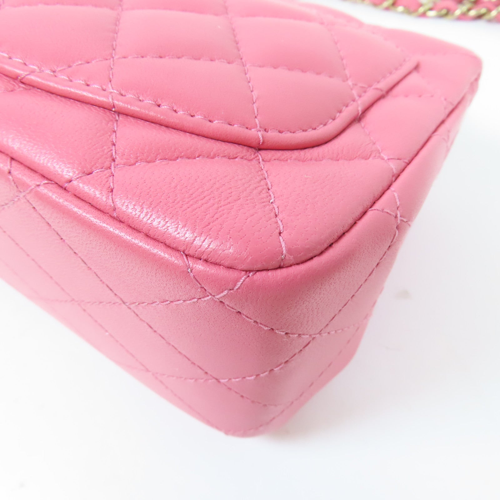 CHANEL 菱格羊皮皮革Chain Shoulder Bag金扣鏈帶肩背袋粉紅色