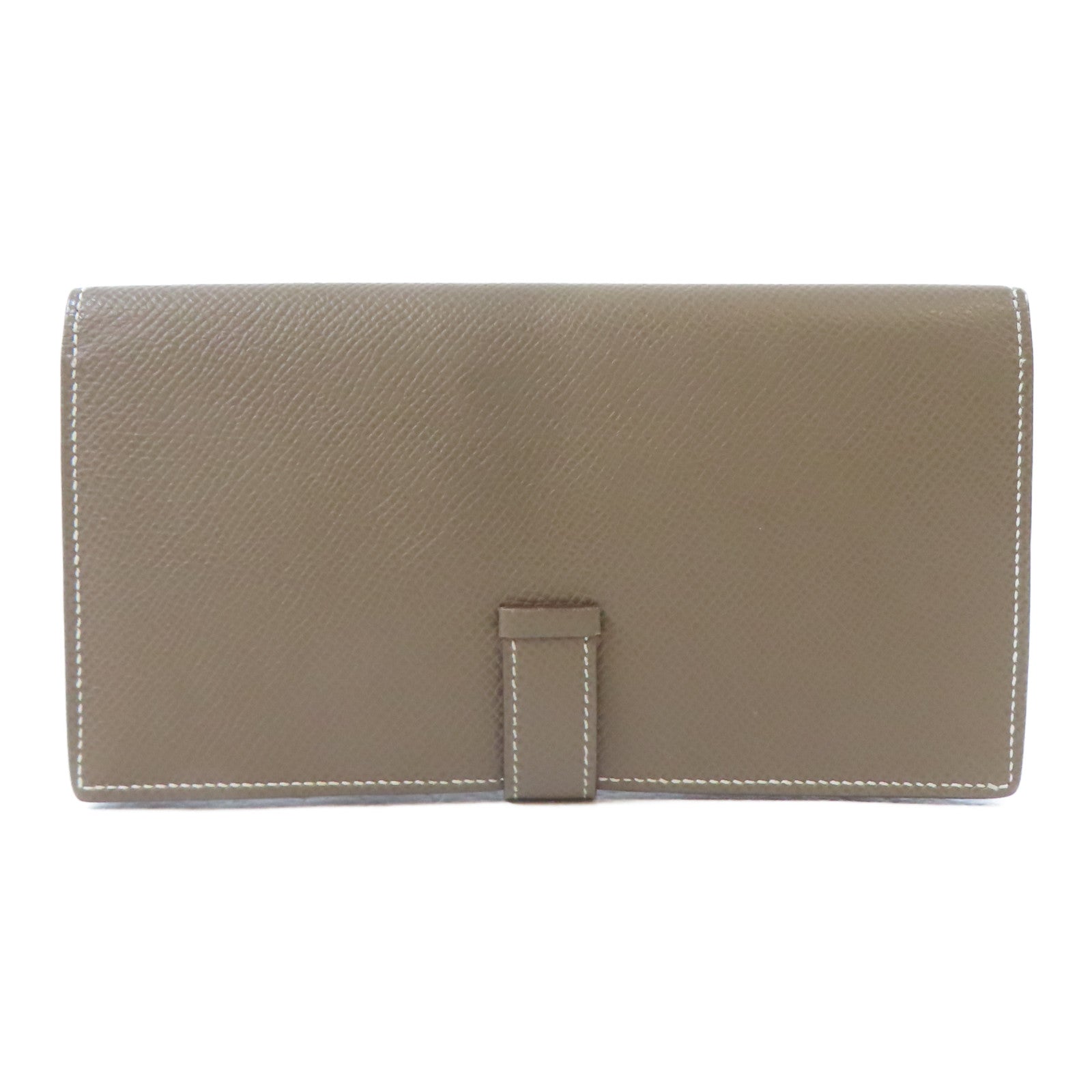 HERMES Epsom皮革Bearn Long Wallet銀扣長錢包Etoupe/灰色