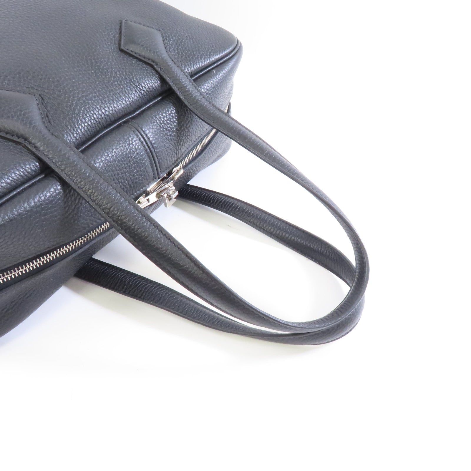 HERMES Clemence皮革Victoria 35銀扣手挽袋Noir/黑色
