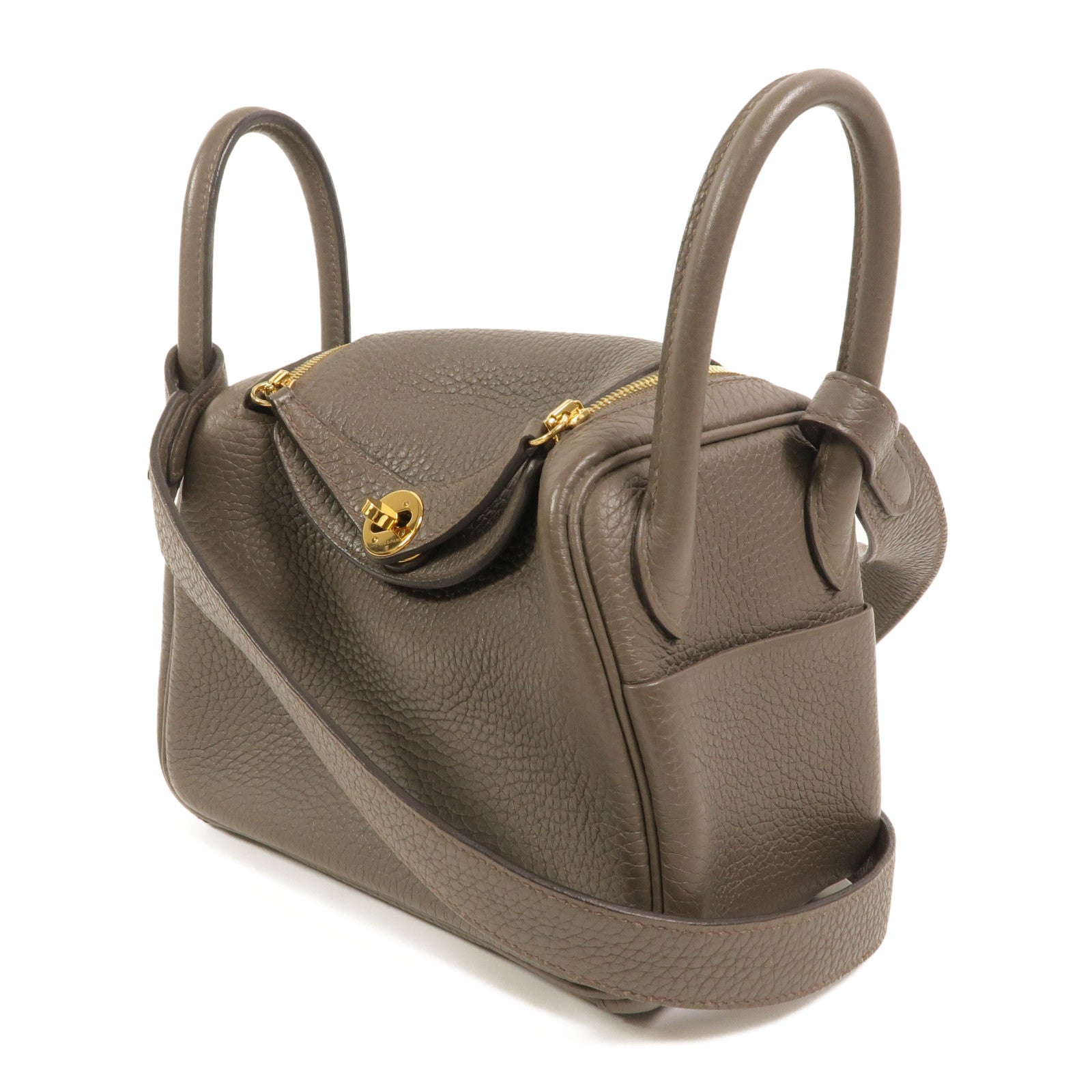HERMES Clemence皮革Mini Lindy金扣手挽肩背兩用袋Etain