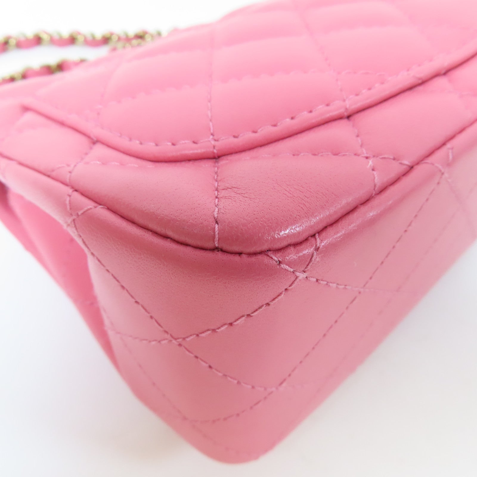 CHANEL 菱格羊皮皮革Chain Shoulder Bag金扣鏈帶肩背袋粉紅色