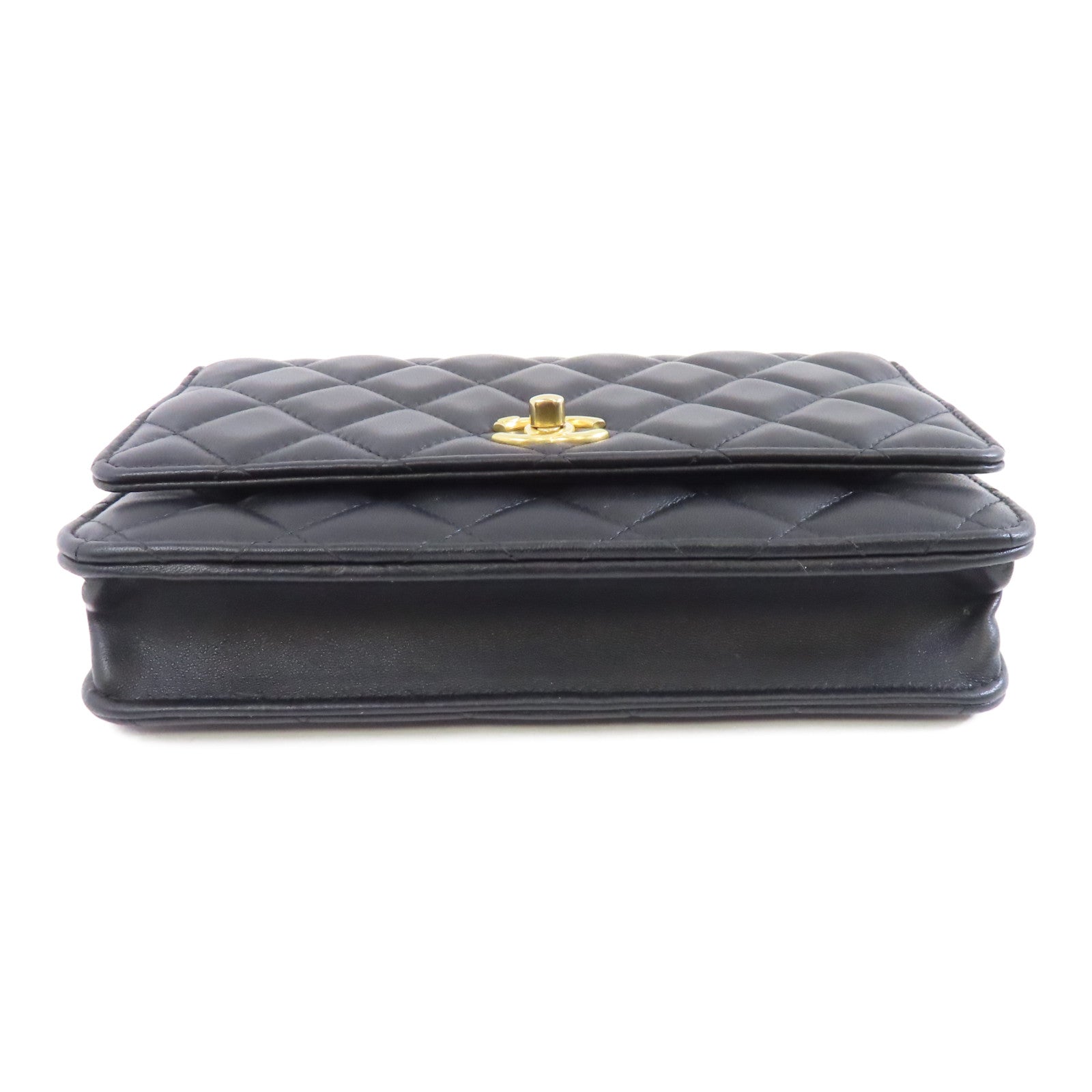 CHANEL 菱格羊皮皮革Wallet On Chain金扣鏈帶肩背袋黑色