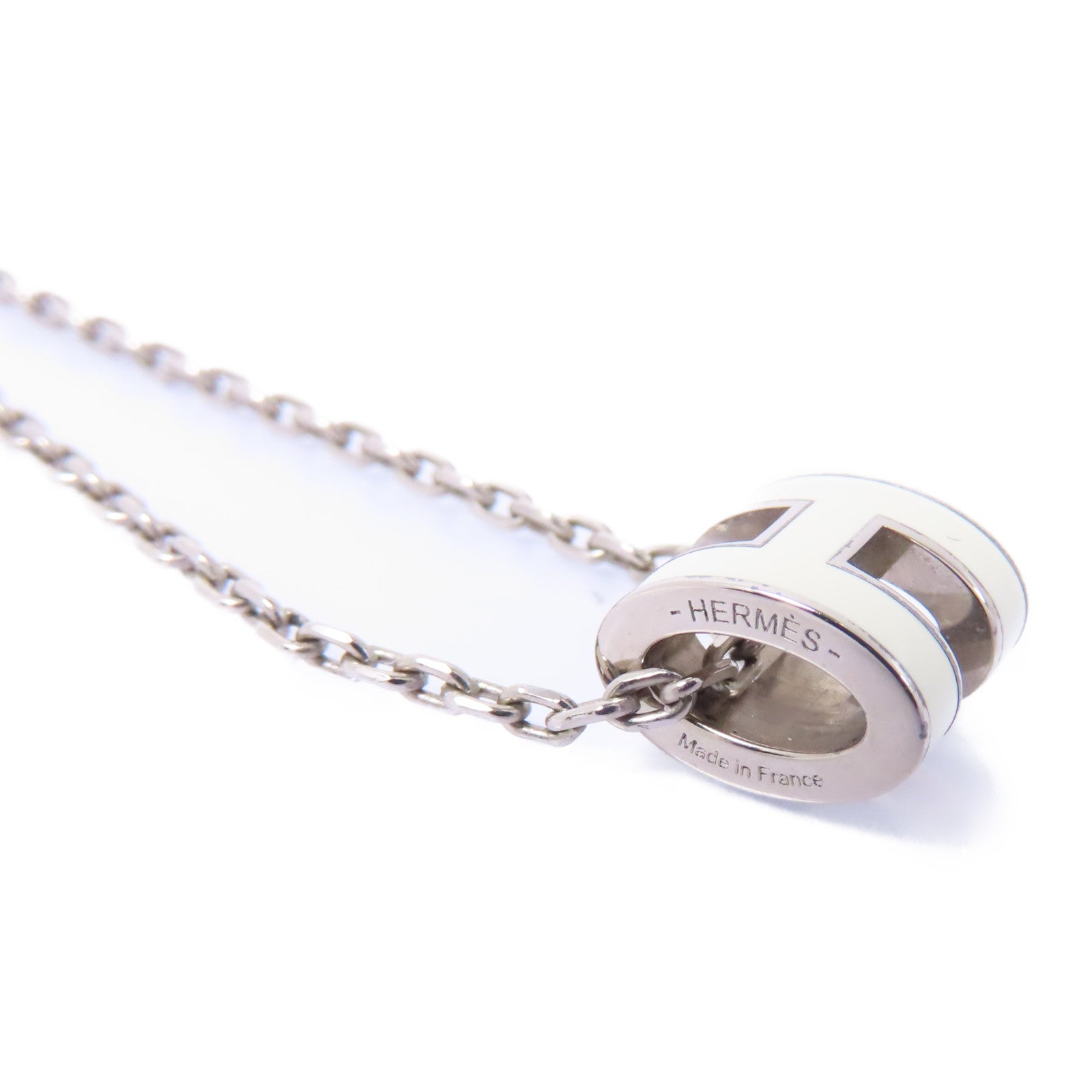 HERMES 金屬Mini Pop H Necklace項鍊白色/銀色