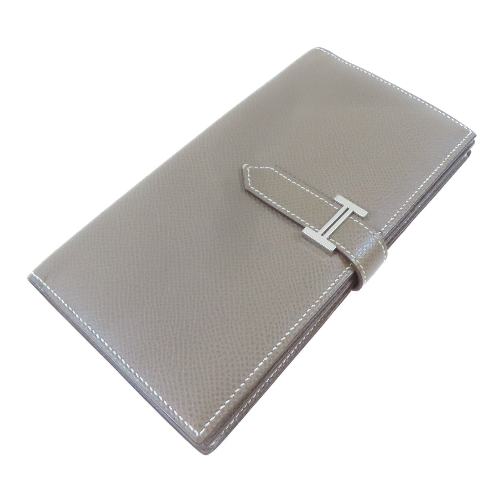 HERMES Epsom皮革Bearn Long Wallet銀扣長錢包Etoupe/灰色