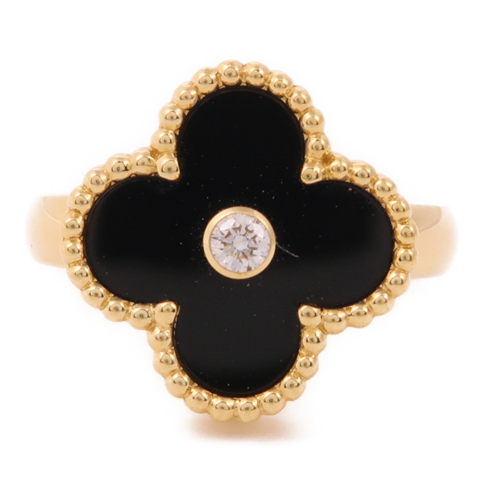 Van Cleef & Arpels 18K黃金Vintage Alhambra Ring鑽石/黑瑪瑙戒指