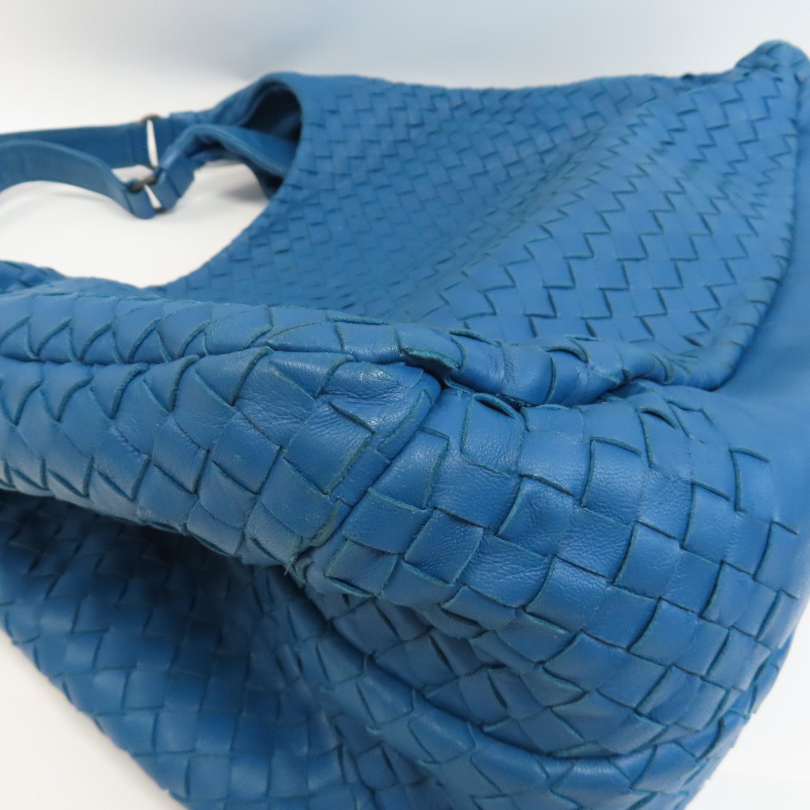 BOTTEGA VENETA 織紋皮革Shoulder Bag銀扣手挽袋藍色