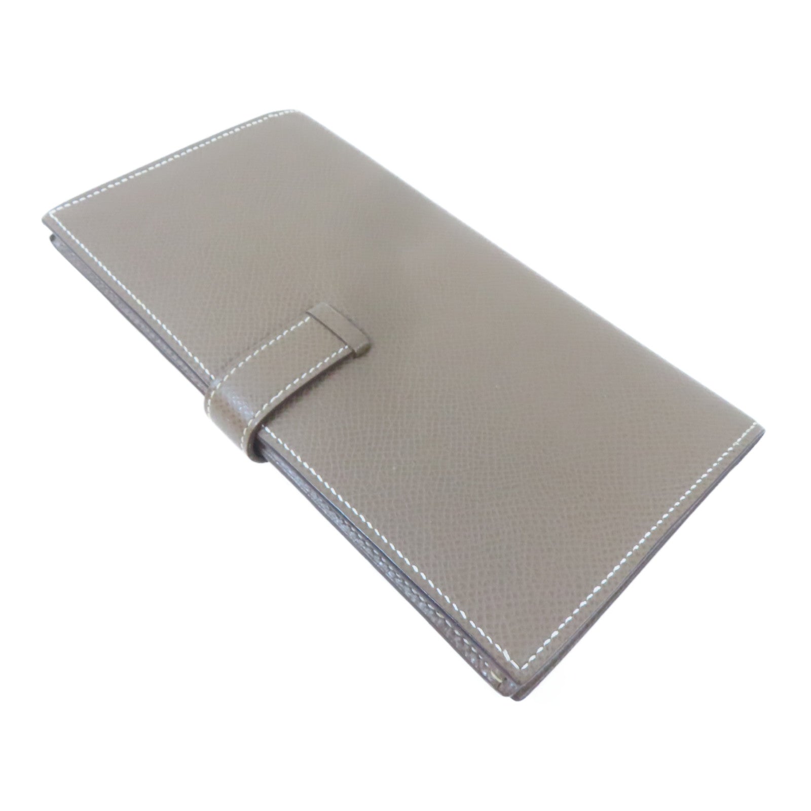 HERMES Epsom皮革Bearn Long Wallet銀扣長錢包Etoupe/灰色