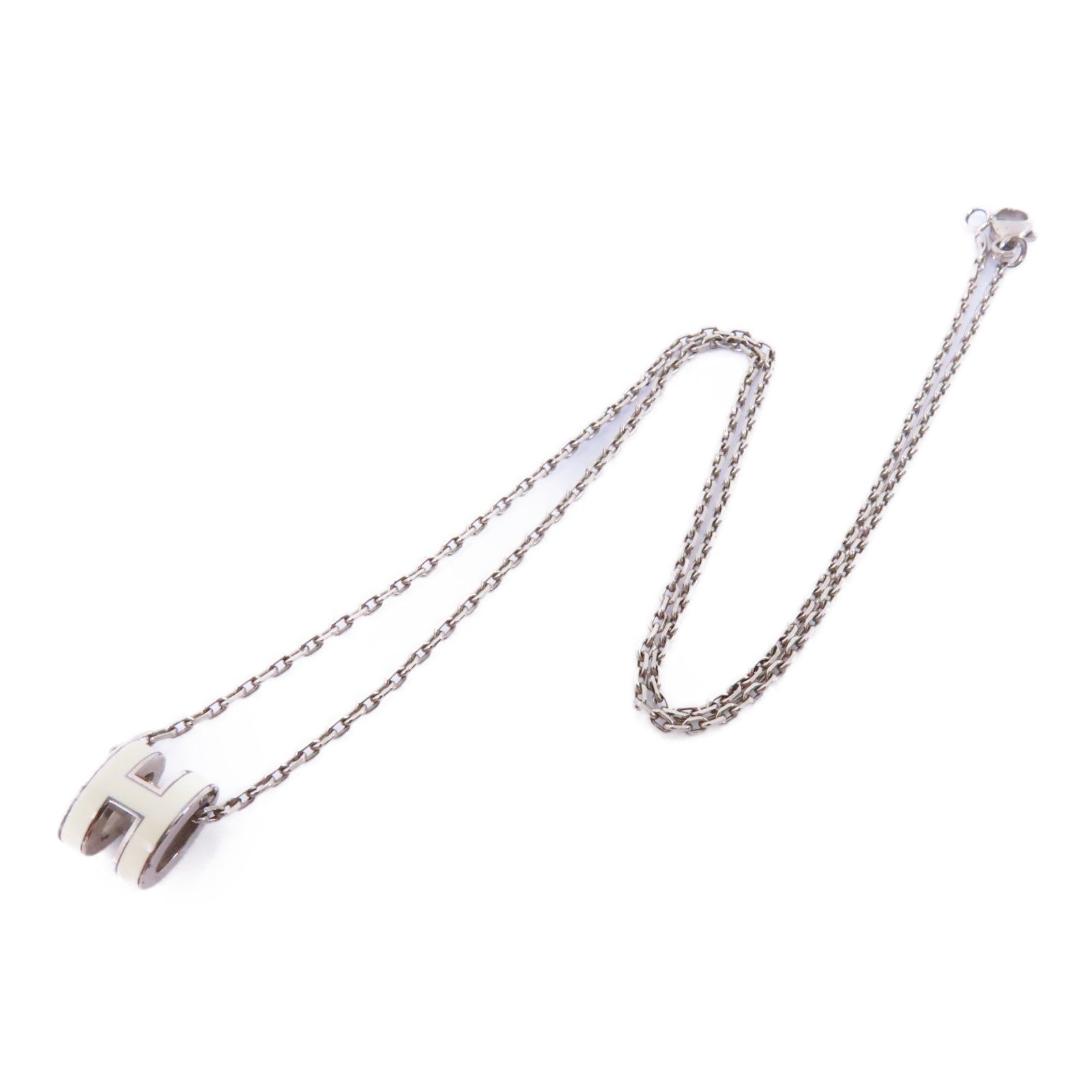 HERMES 金屬Mini Pop H Necklace項鍊白色/銀色