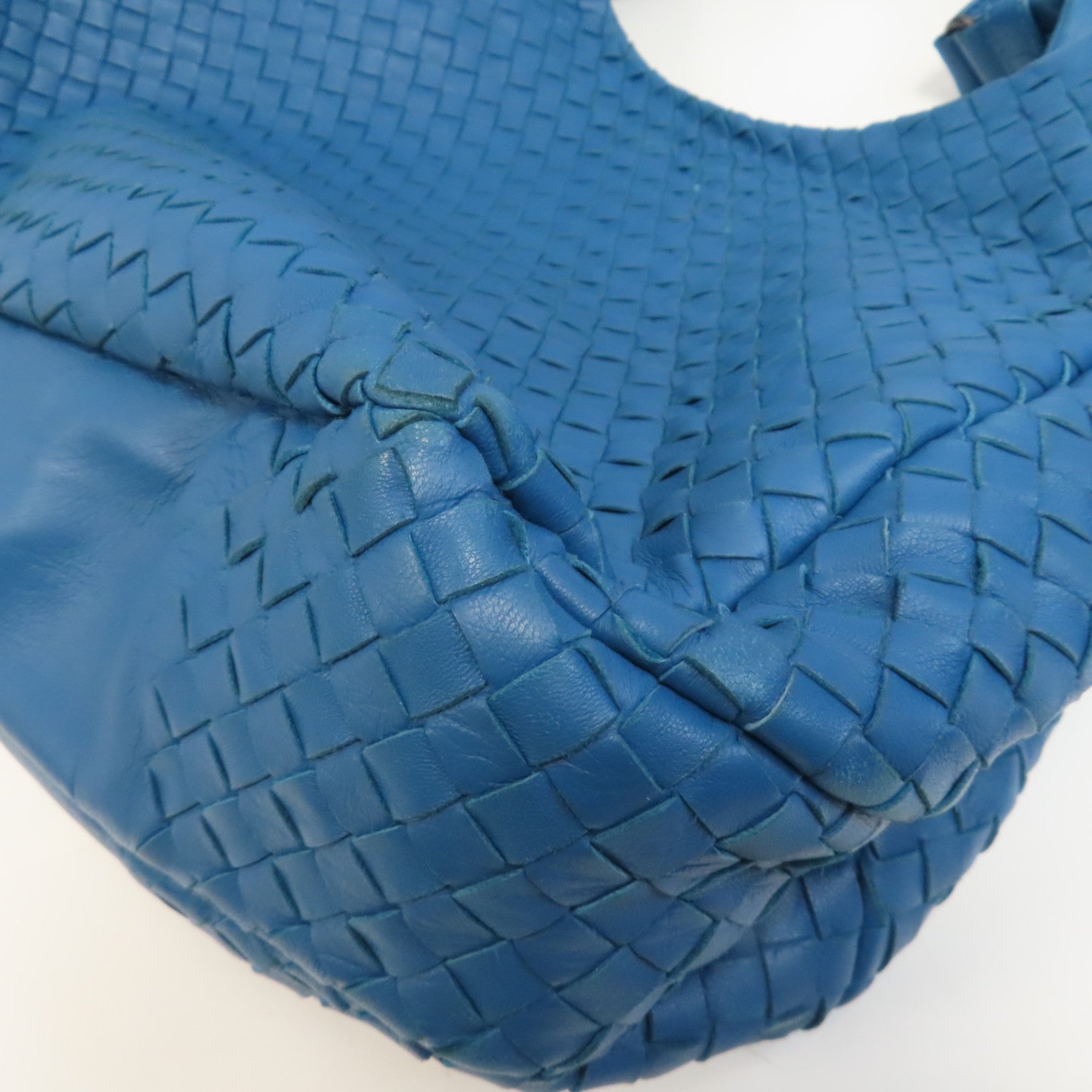 BOTTEGA VENETA 織紋皮革Shoulder Bag銀扣手挽袋藍色