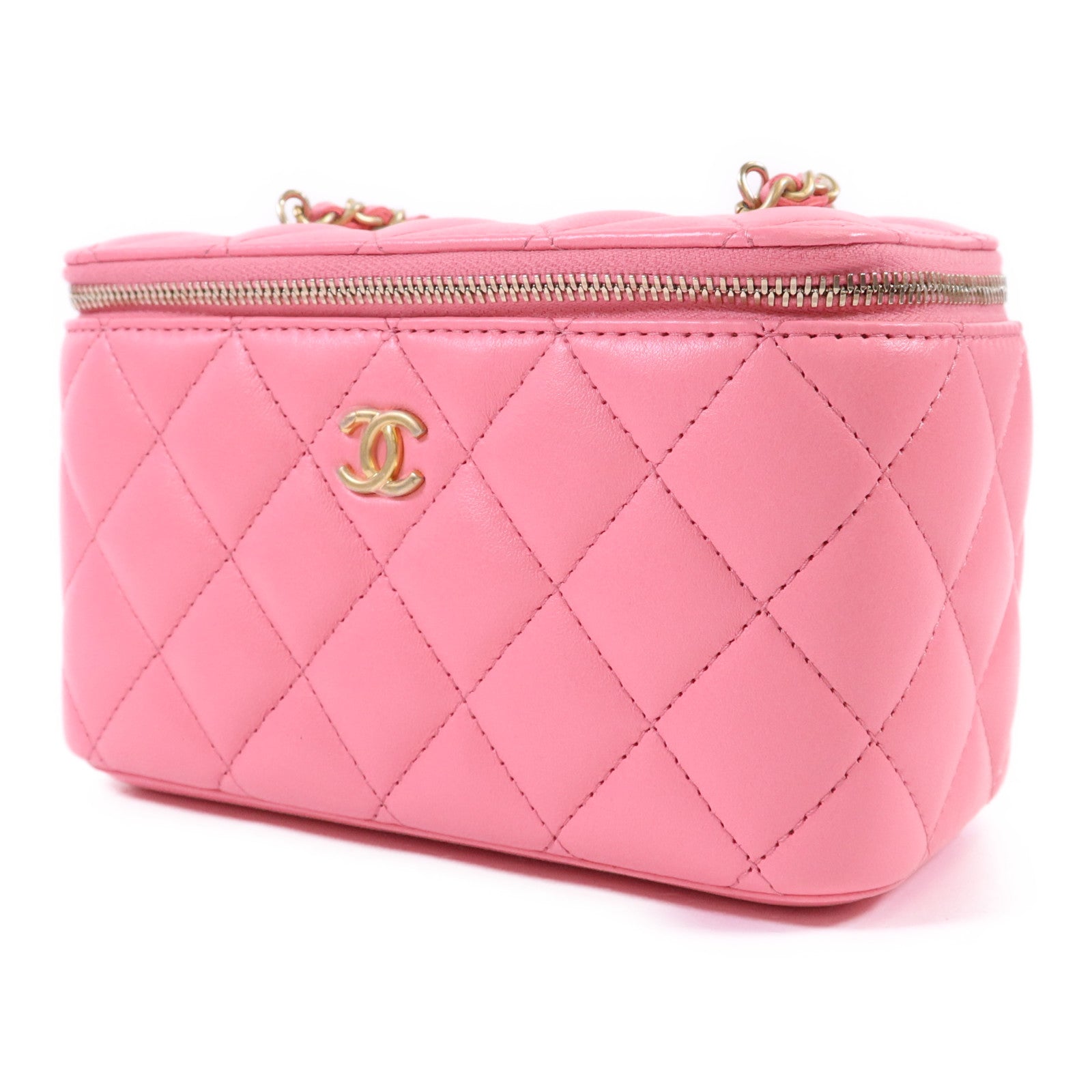 CHANEL 牛皮皮革Vanity Case金扣鏈帶肩背袋