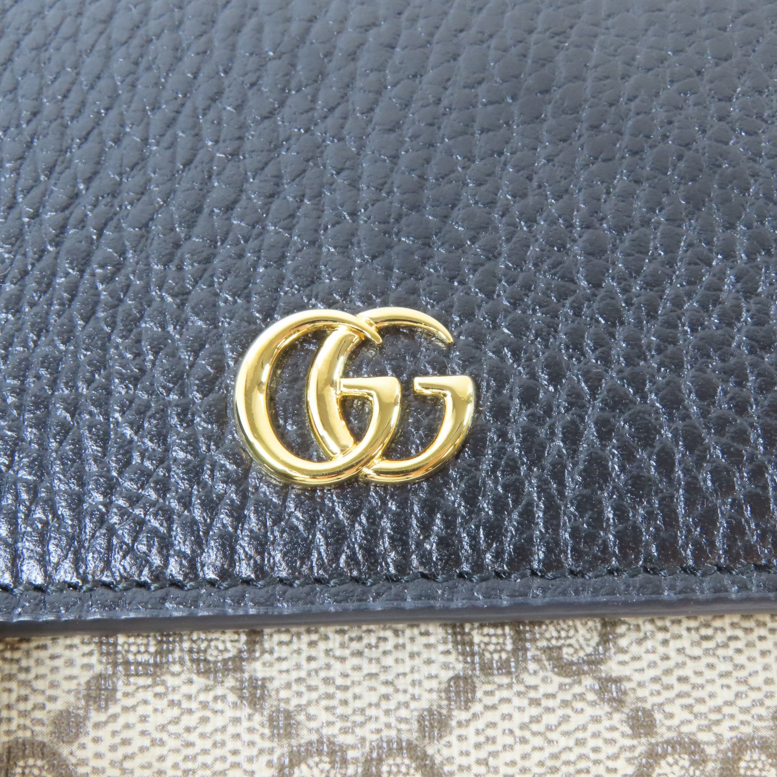 GUCCI 塗層帆布GG Marmont Medium Wallet金扣錢包黑色/啡色