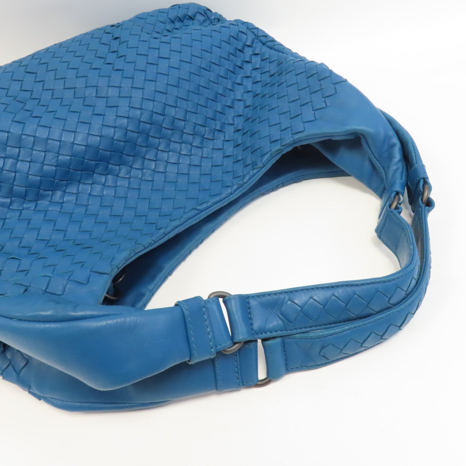 BOTTEGA VENETA 織紋皮革Shoulder Bag銀扣手挽袋藍色