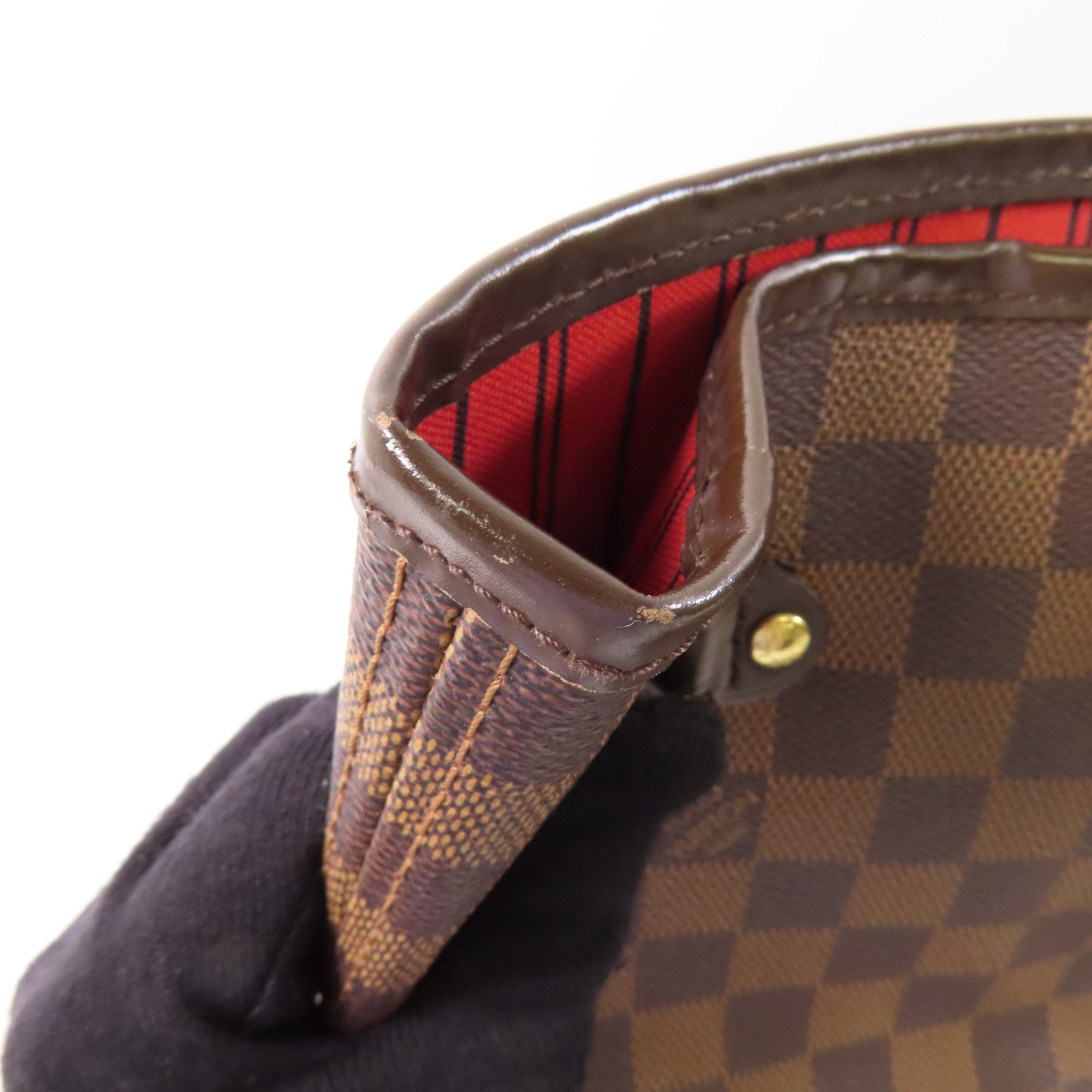 LOUIS VUITTON Damier Neverfull MM金扣肩背袋/手挽袋棕色