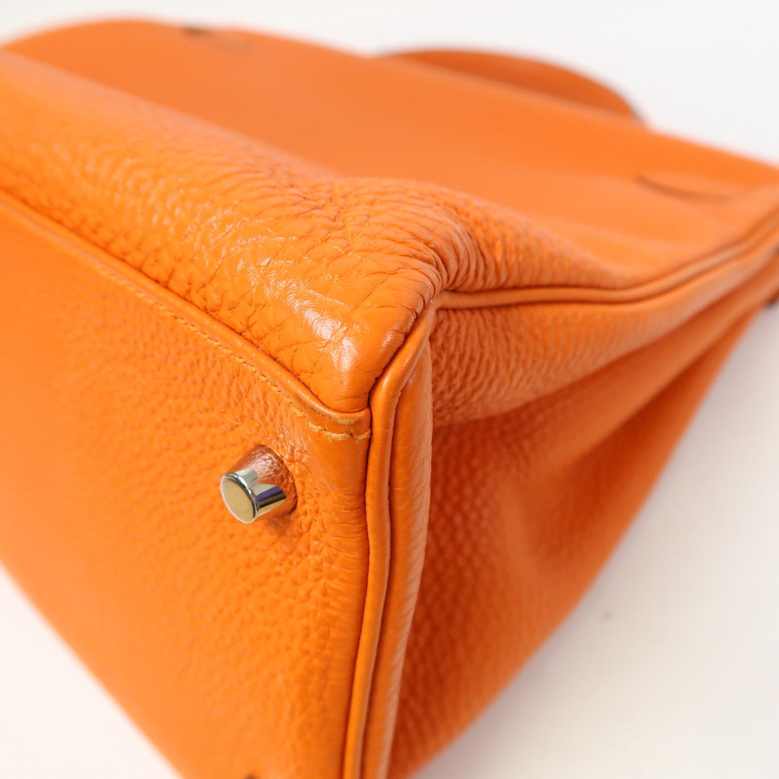 HERMES Togo Leather Kelly 40 Silver Buckle Hand Bag Orange