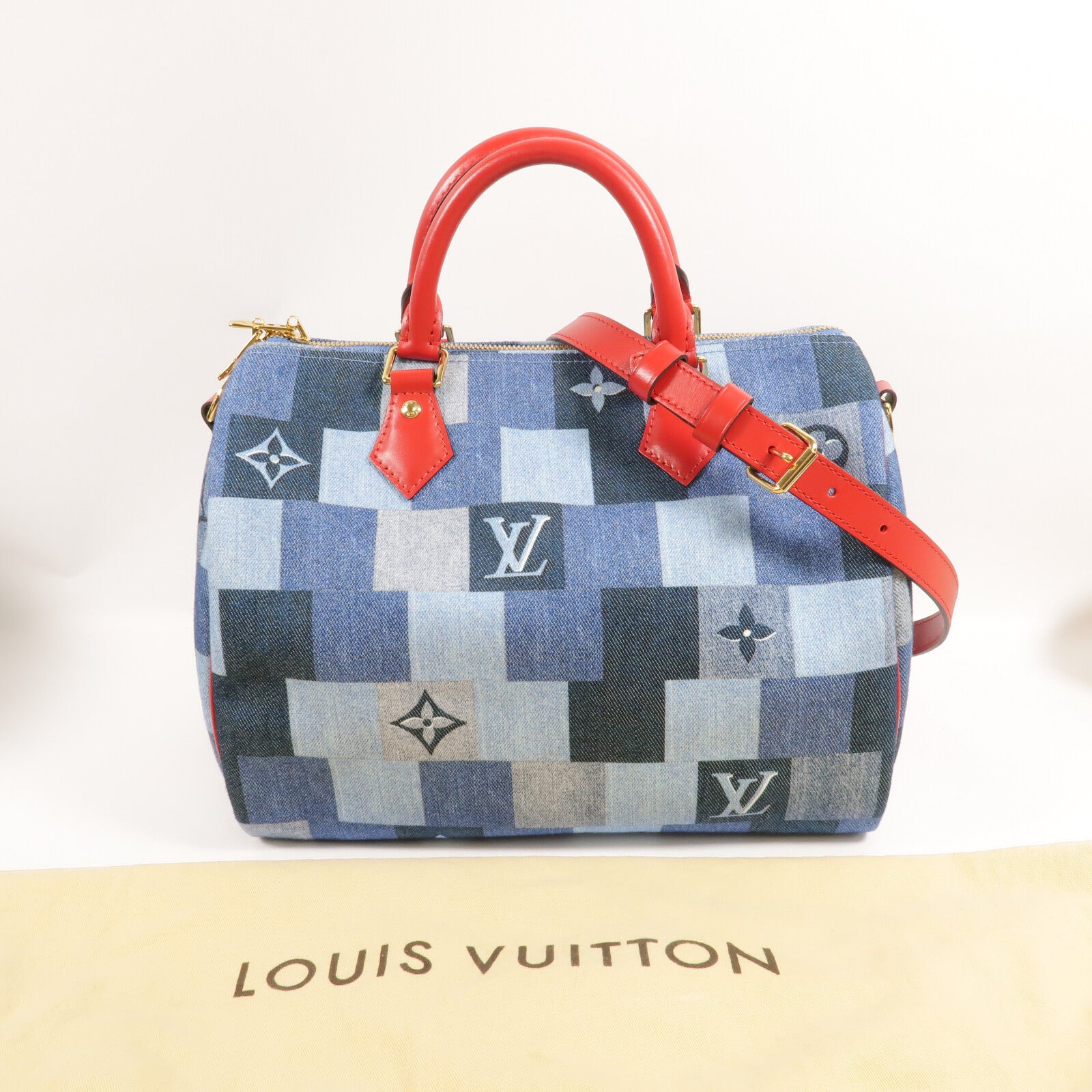 LOUIS VUITTON Monogram Denim Speedy Bandouliere 30金扣手挽肩背兩用袋