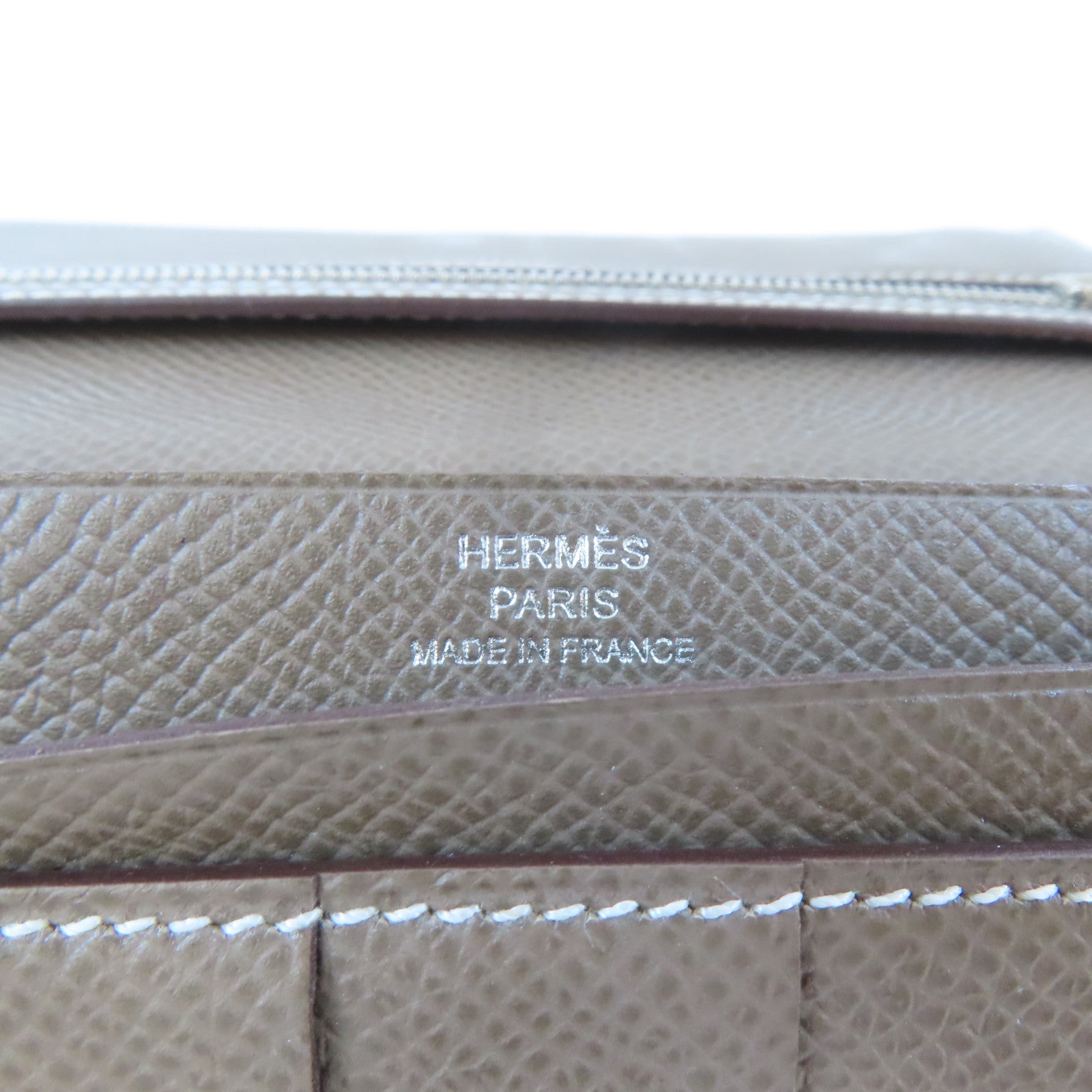 HERMES Epsom皮革Bearn Long Wallet銀扣長錢包Etoupe/灰色