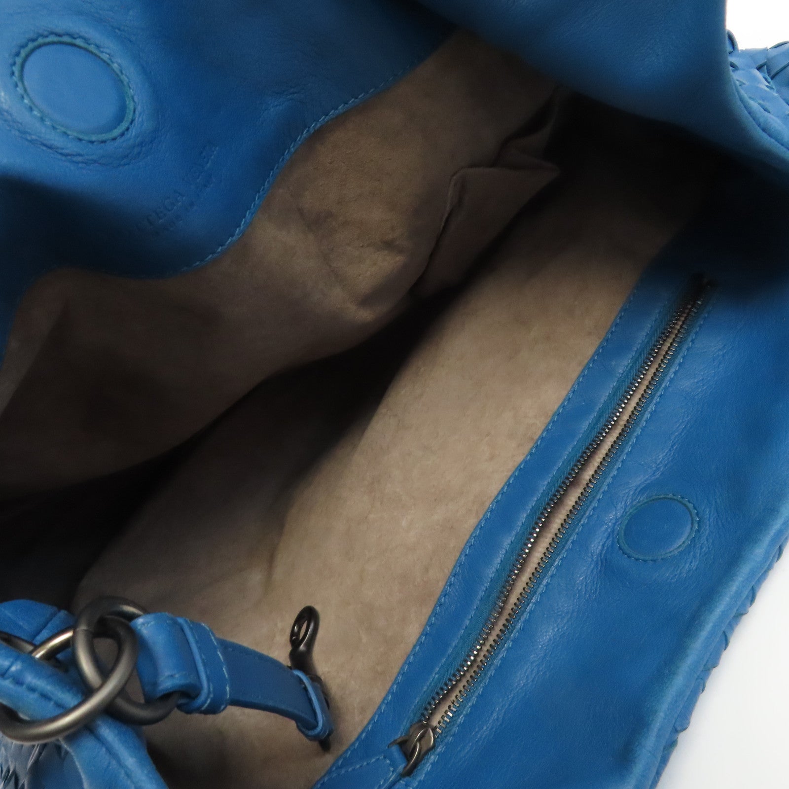 BOTTEGA VENETA 織紋皮革Shoulder Bag銀扣手挽袋藍色