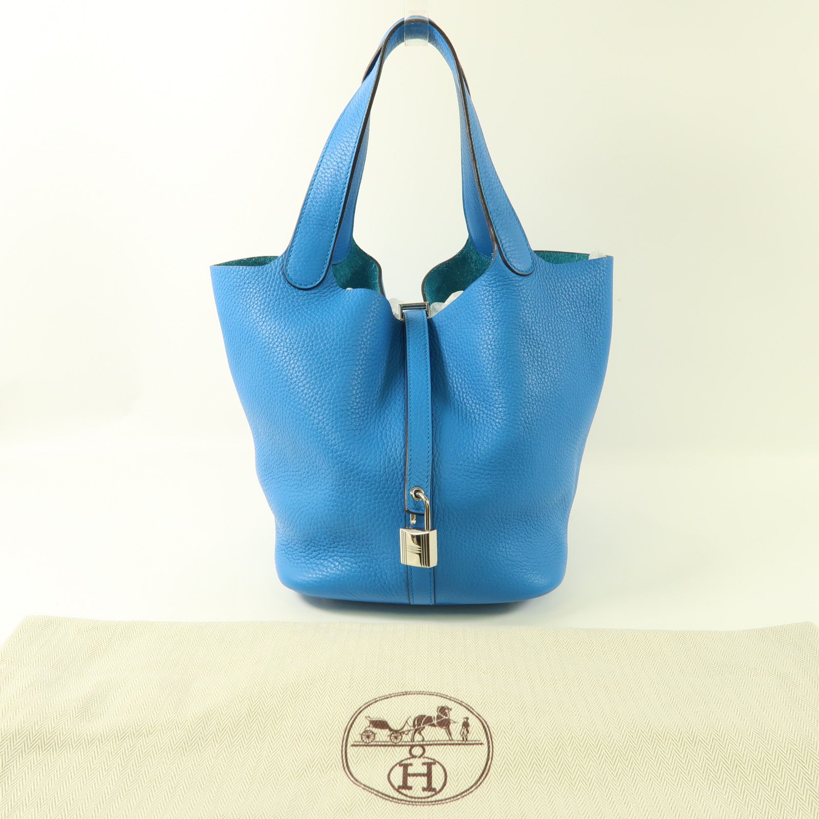 HERMES Clemence皮革Picotin MM銀扣肩背袋Bleu Zanzibar