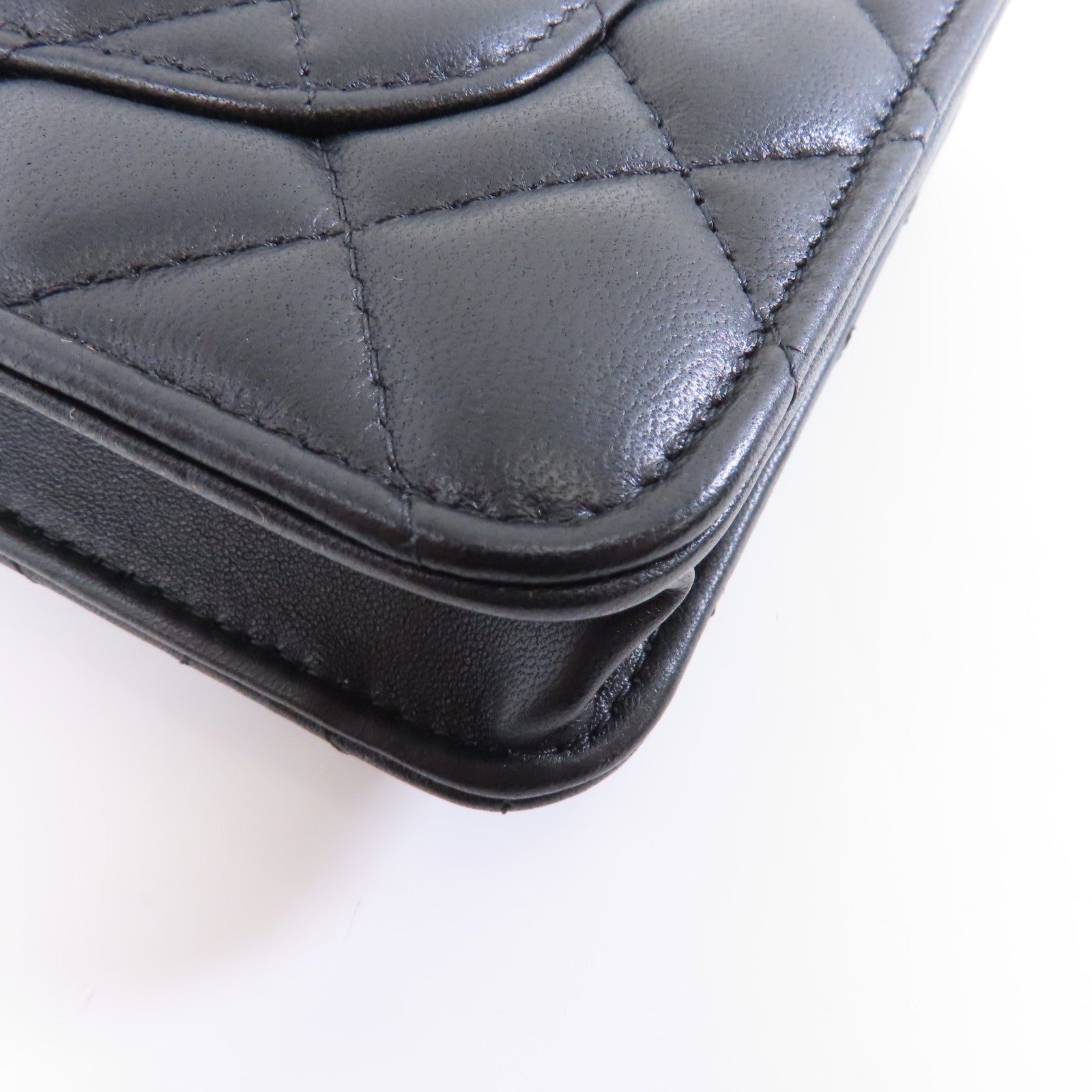 CHANEL 菱格羊皮皮革Wallet On Chain金扣鏈帶肩背袋黑色