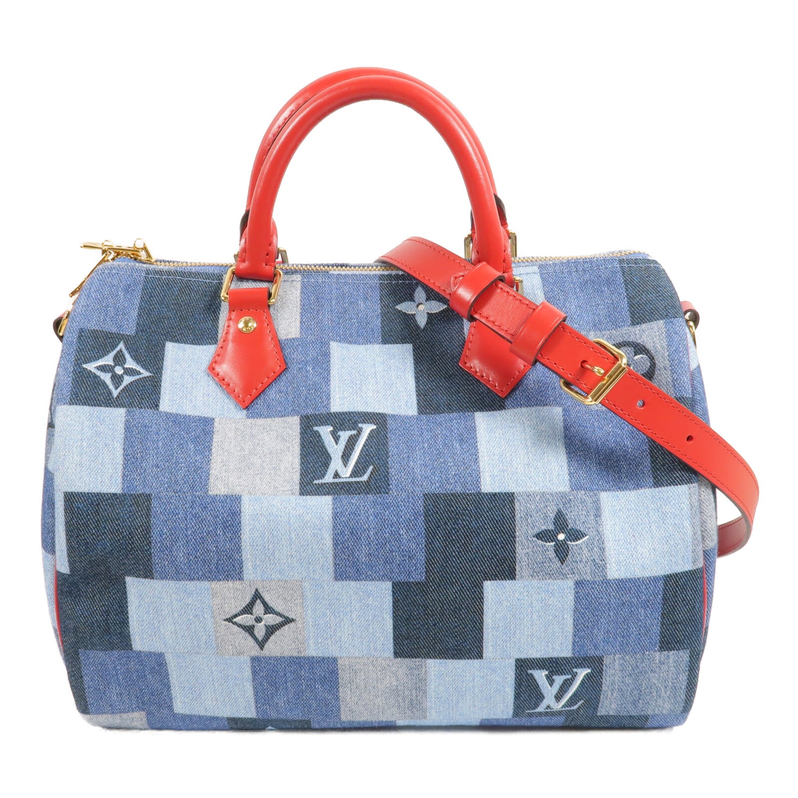 LOUIS VUITTON Monogram Denim Speedy Bandouliere 30金扣手挽肩背兩用袋