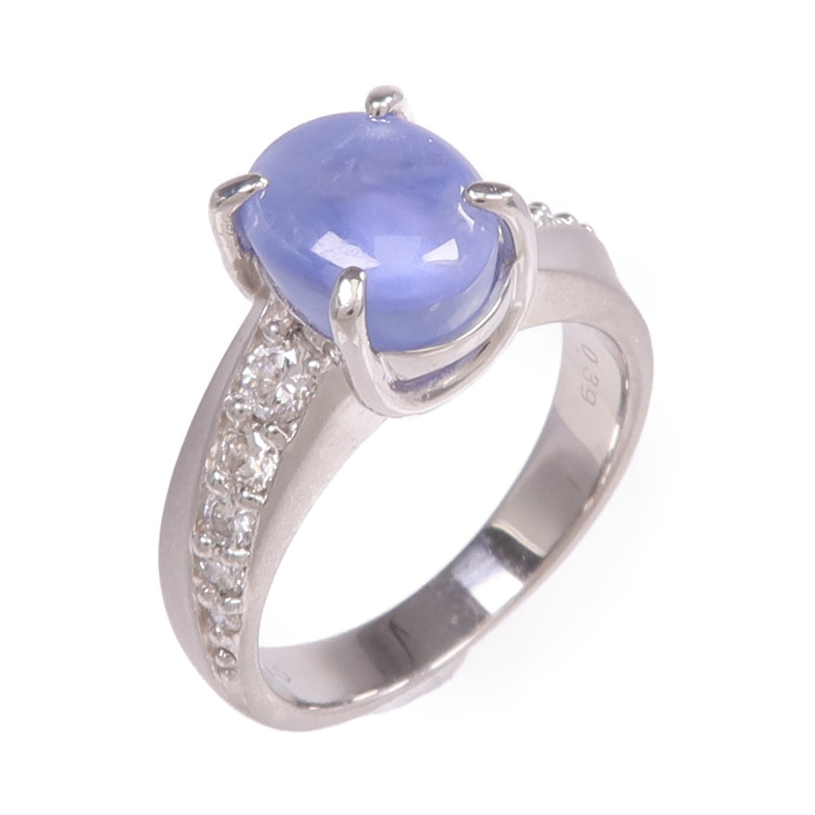 JEWELRY 【激減優惠】PT900鉑金Star Sapphire Diamond Ring星光藍寶石/鑽石戒指US#6.5