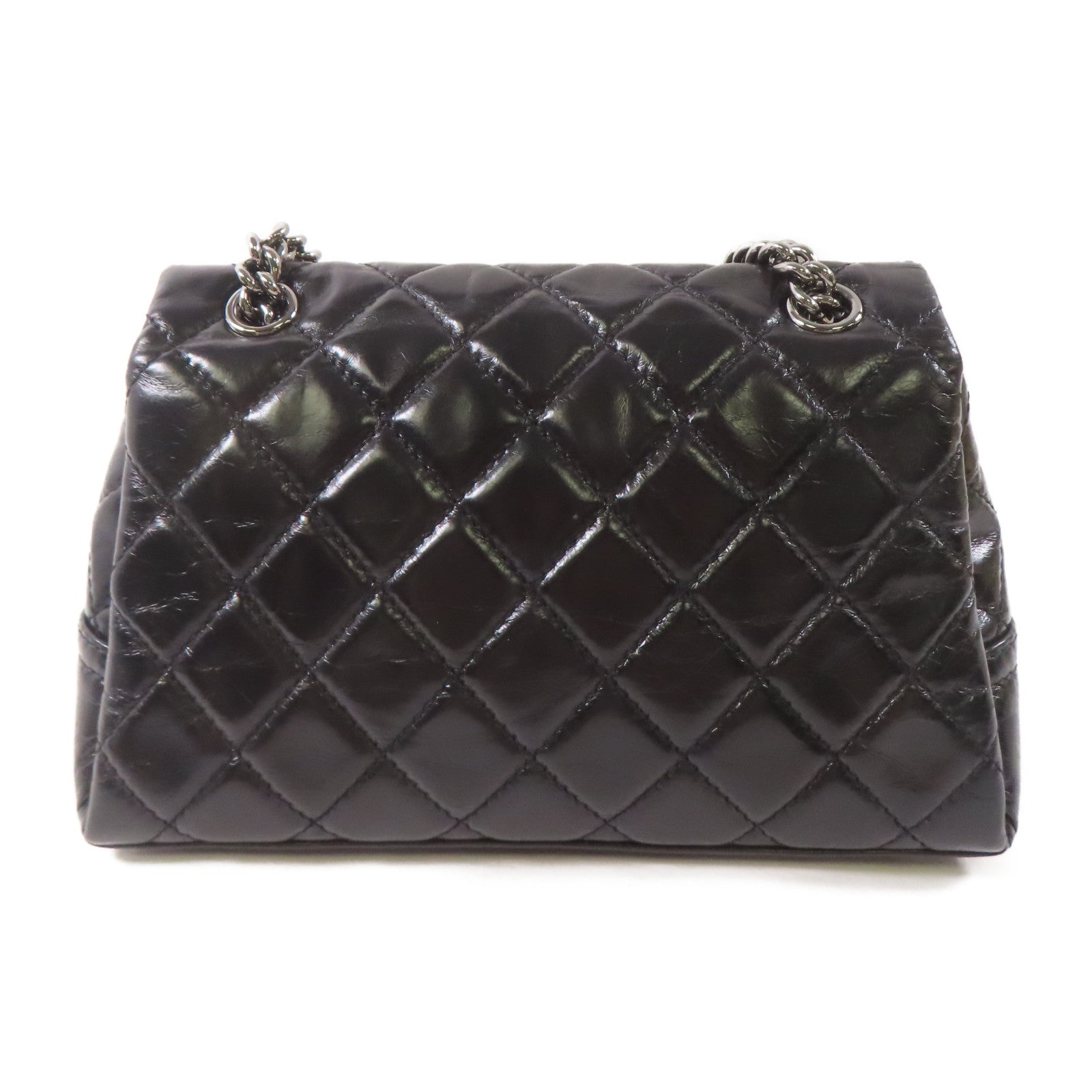 CHANEL 皮革2 Way Shoulder銀扣鏈帶肩背袋黑色