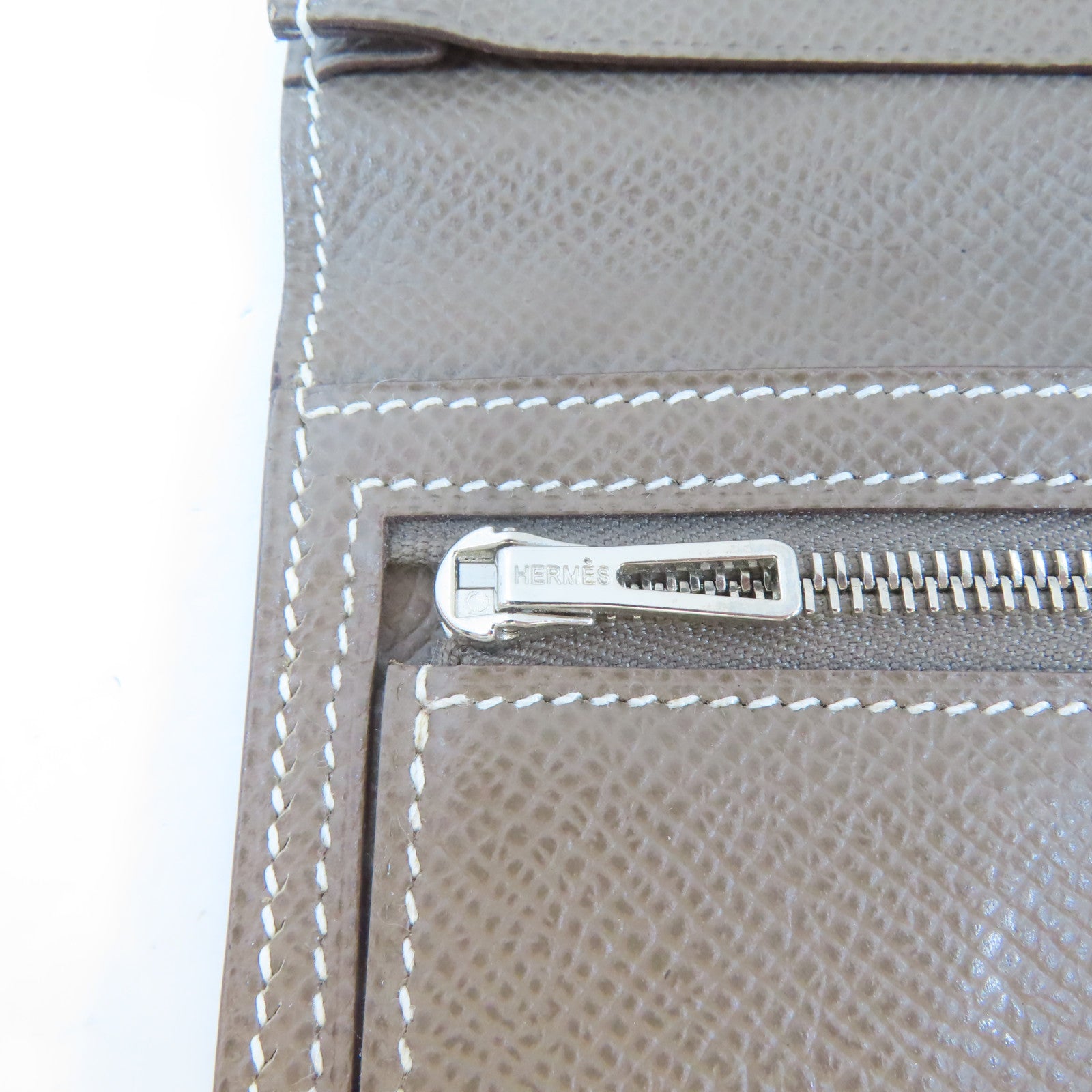 HERMES Epsom皮革Bearn Long Wallet銀扣長錢包Etoupe/灰色