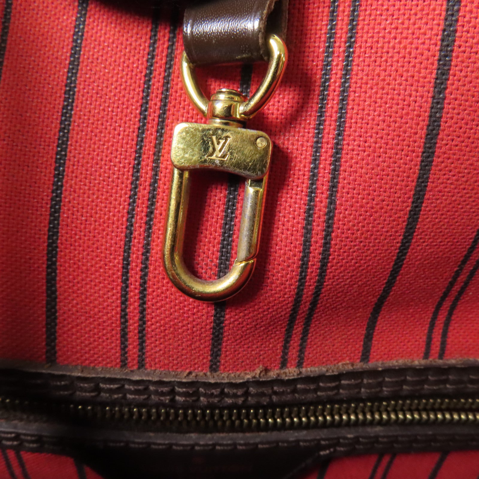 LOUIS VUITTON Damier Neverfull MM金扣肩背袋/手挽袋棕色