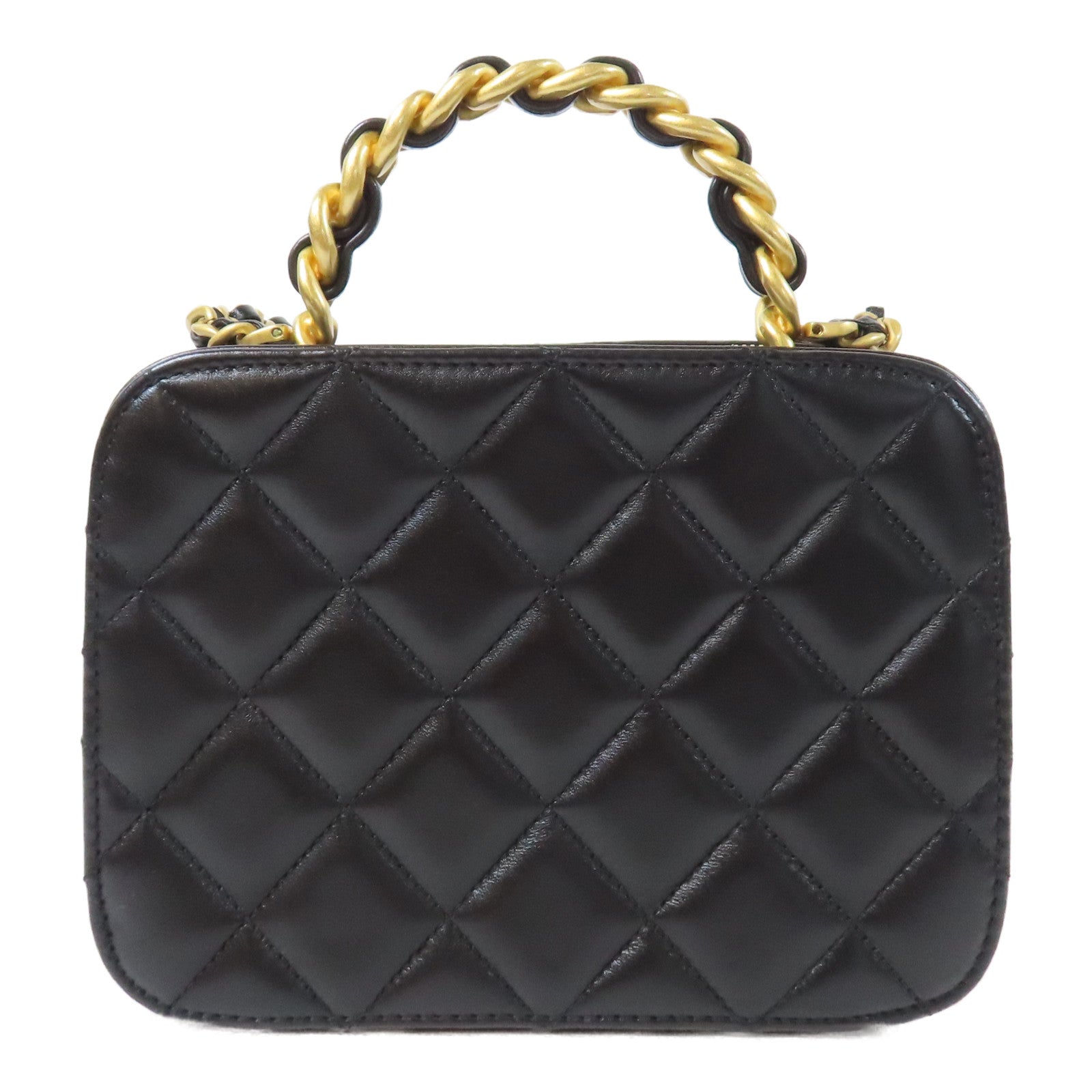 CHANEL 【激減優惠】菱格羊皮皮革Vanity Case金扣鏈帶手挽肩背兩用袋黑色