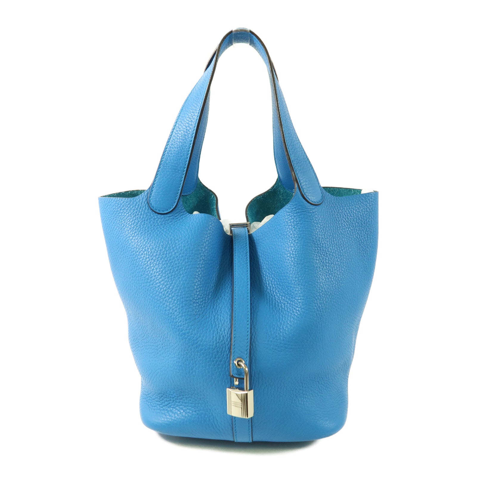 HERMES Clemence皮革Picotin MM銀扣肩背袋Bleu Zanzibar