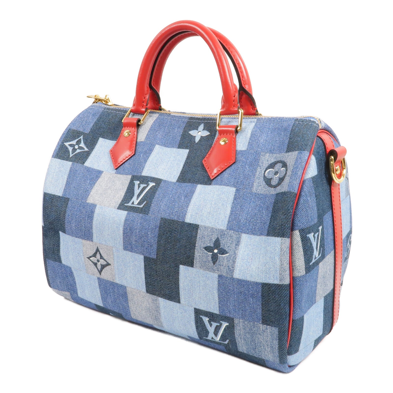 LOUIS VUITTON Monogram Denim Speedy Bandouliere 30金扣手挽肩背兩用袋