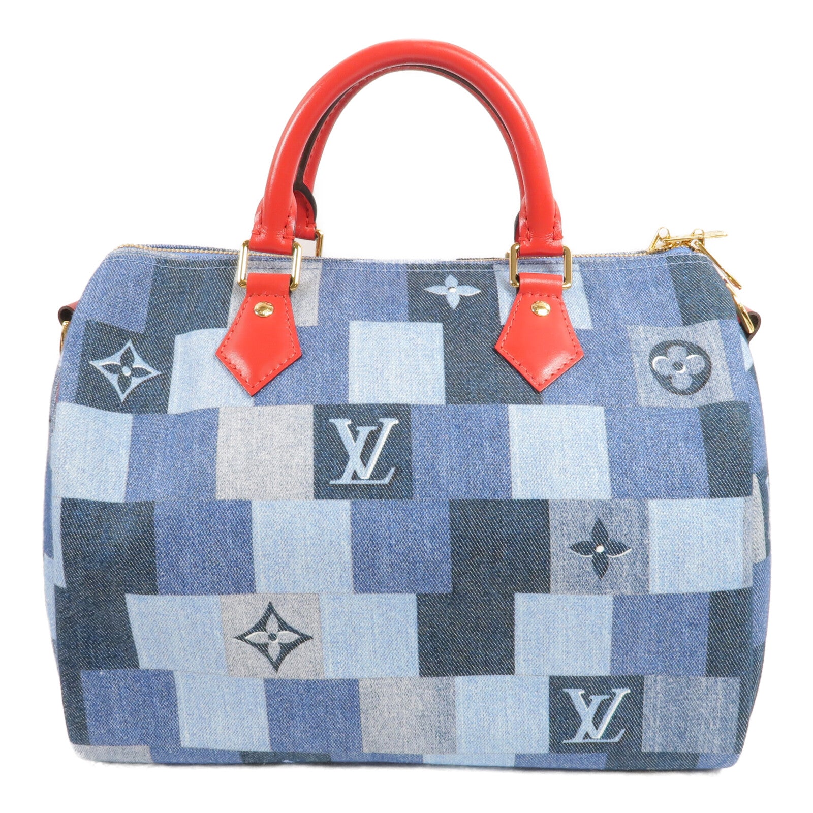 LOUIS VUITTON Monogram Denim Speedy Bandouliere 30金扣手挽肩背兩用袋